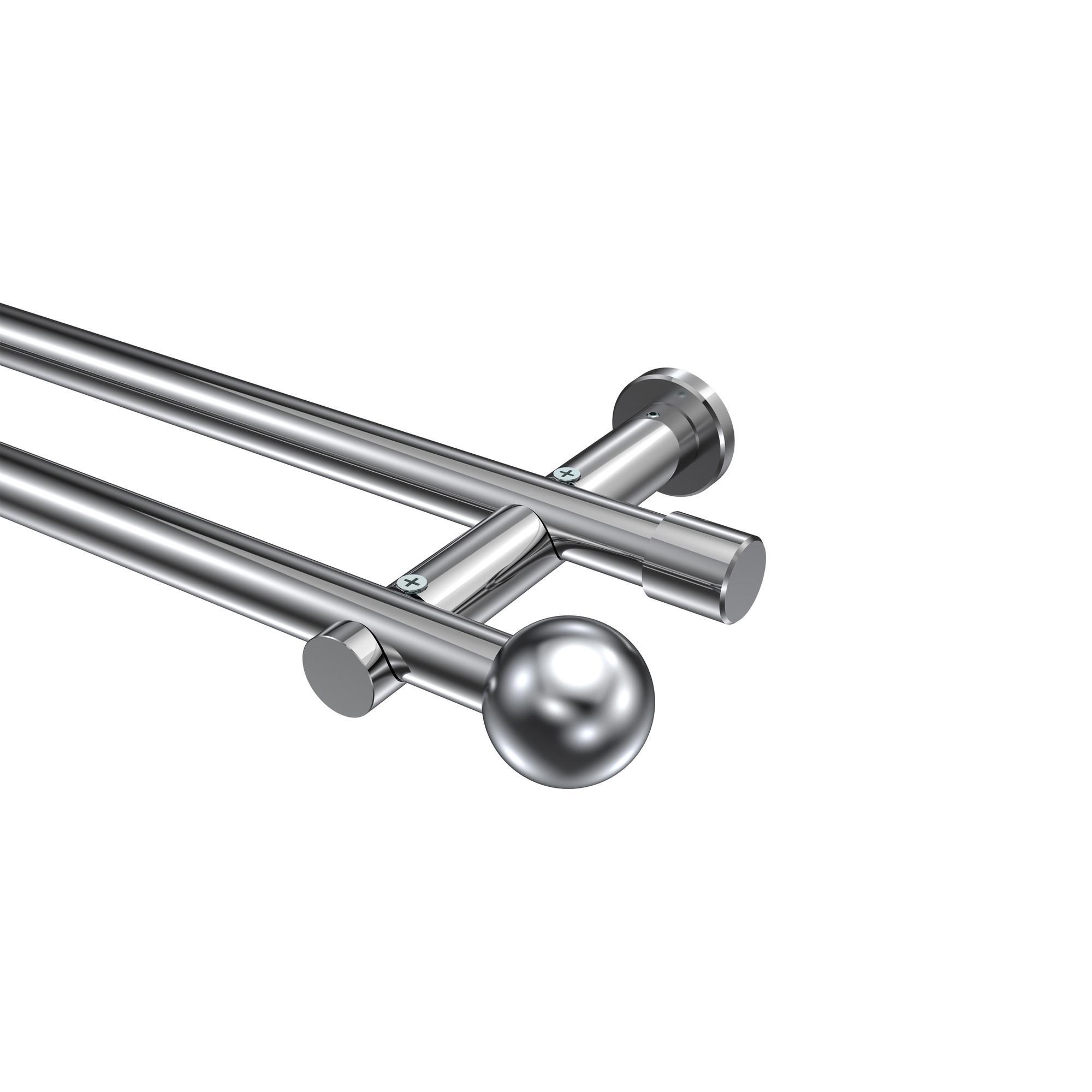 Gardinenstange Platon Luino 260 Cm (Geteilt In 2 X 130 Cm), 2-LäUfig (Ohne Ringe), 20 Mm Ø Chrom