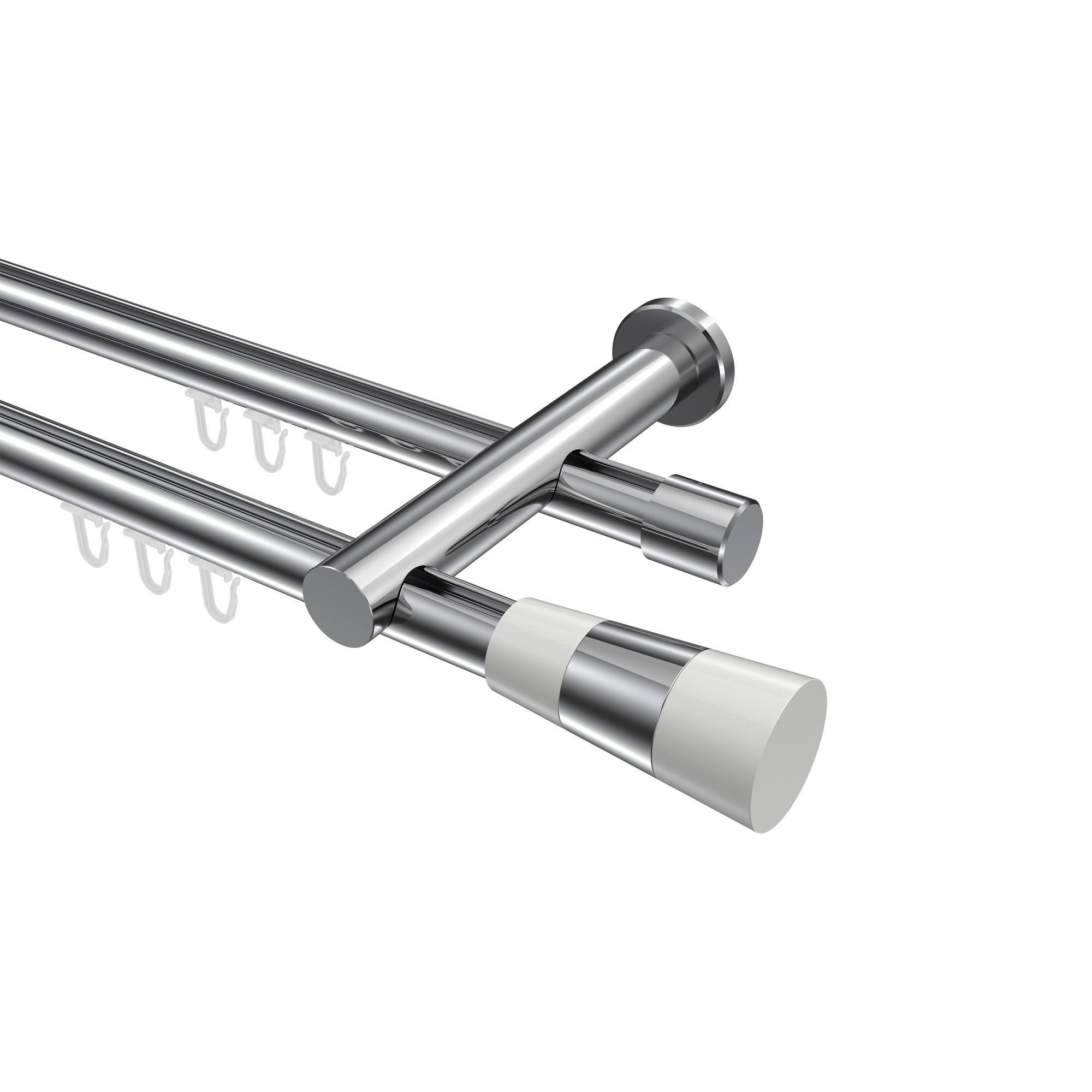 Gardinenstange Innenlauf Platon Tanara 420 Cm (Geteilt In 3 X 140 Cm), 2-LäUfig, 20 Mm Ø Chrom