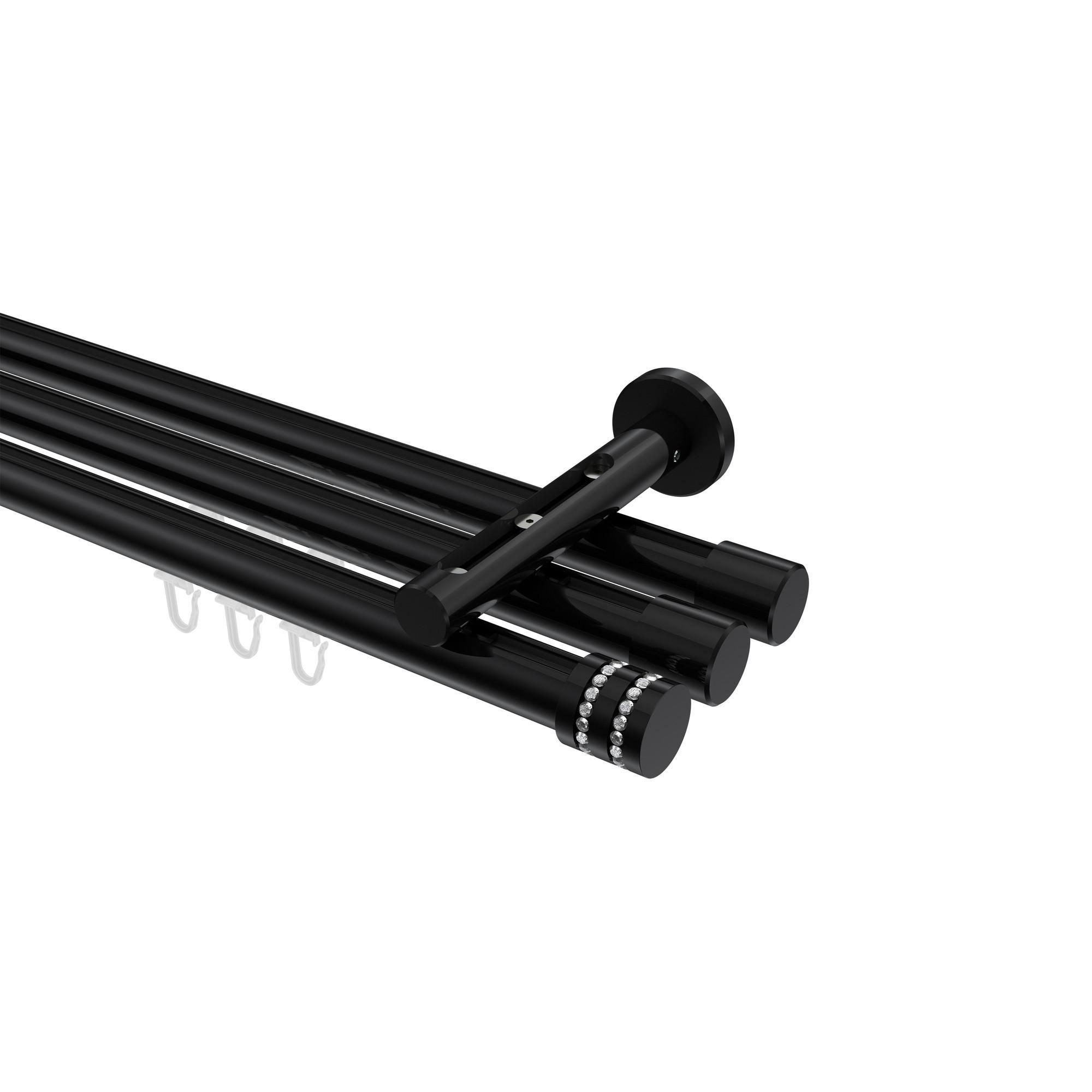 Gardinenstange Innenlauf Siteno Estana 260 Cm (Geteilt In 2 X 130 Cm), 3-LäUfig, 20 Mm Ø Schwarz
