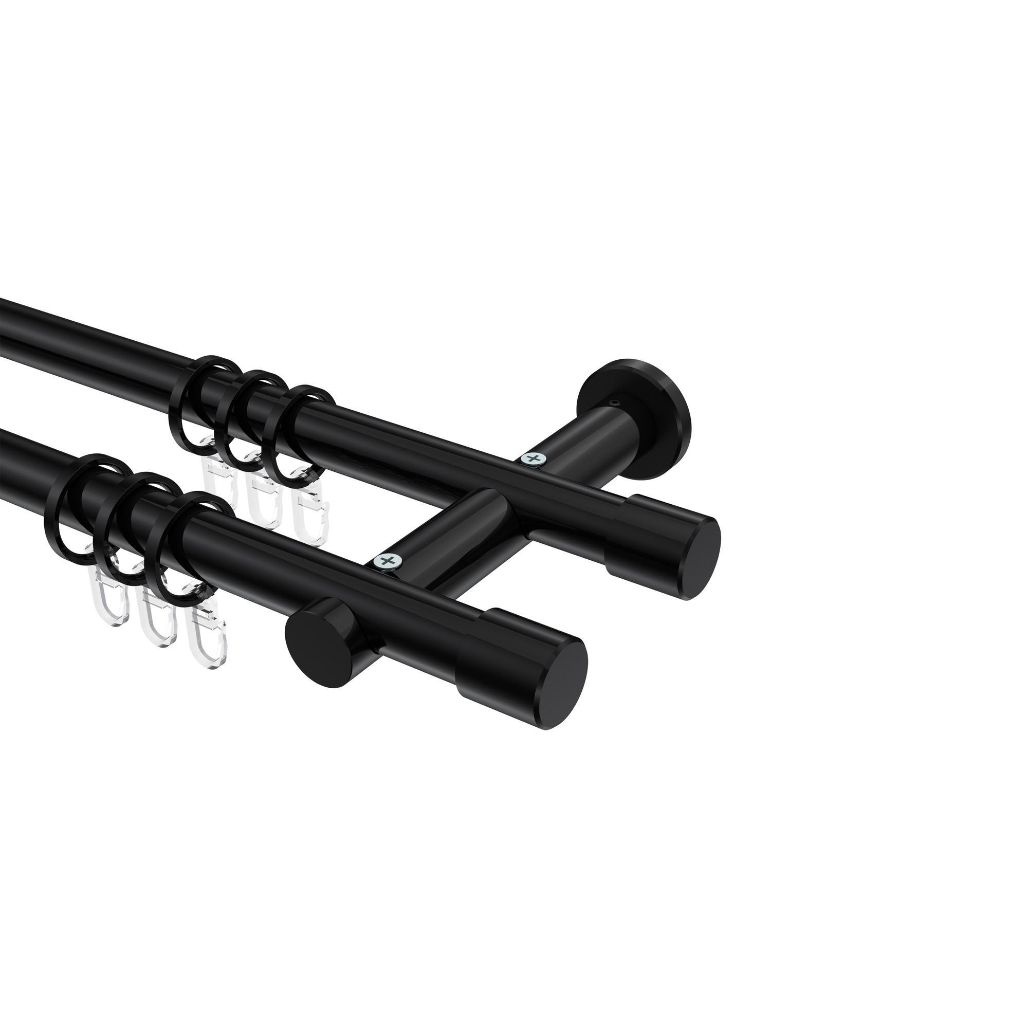 Gardinenstange Platon Santo 540 Cm (Geteilt In 3 X 180 Cm), 2-LäUfig, 20 Mm Ø Schwarz