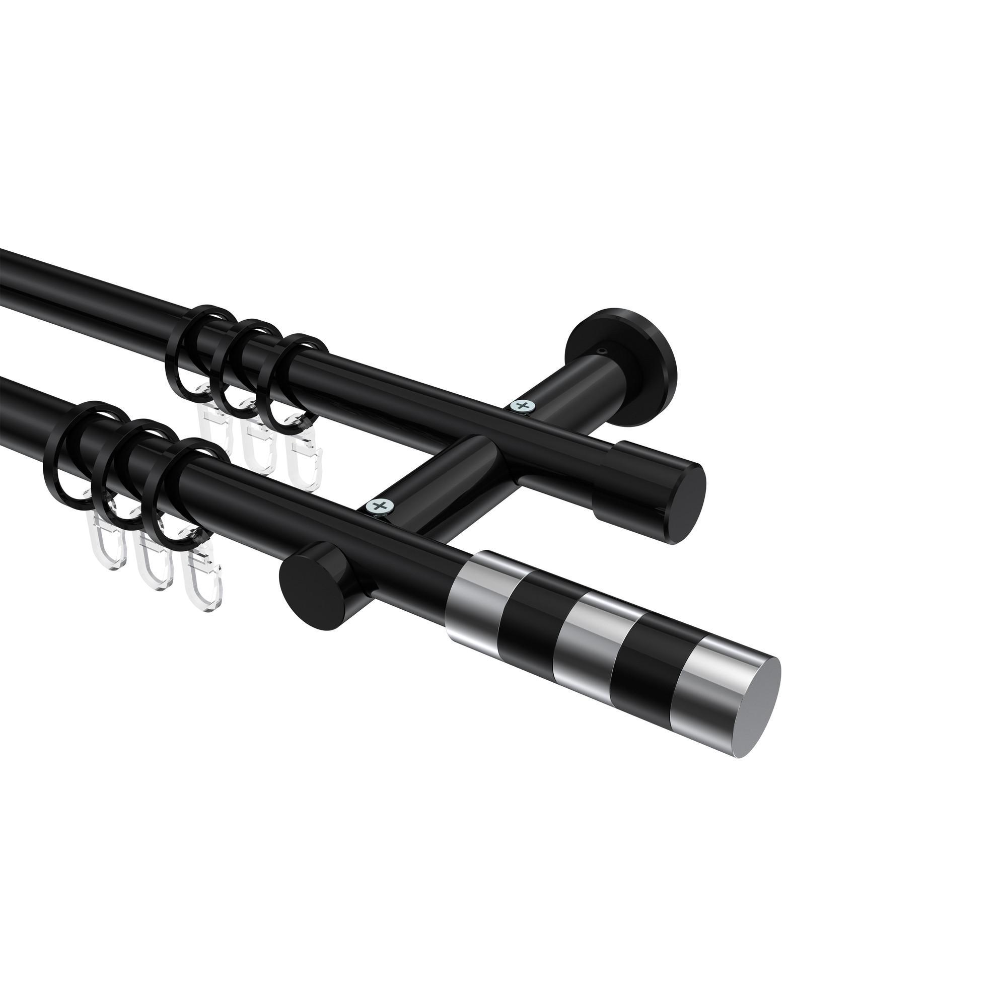 Gardinenstange Platon Mavell 420 Cm (Geteilt In 3 X 140 Cm), 2-LäUfig, 20 Mm Ø Schwarz