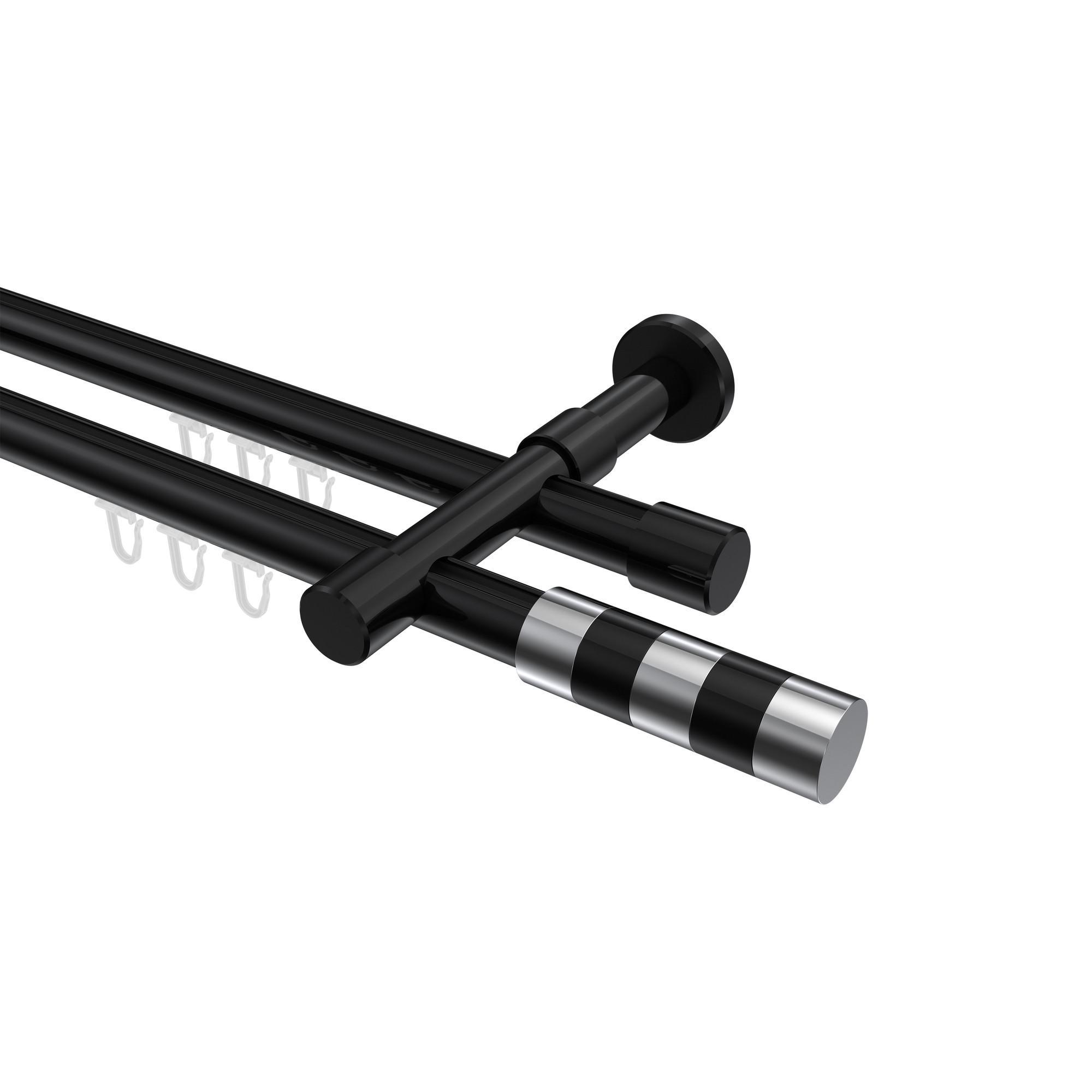 Gardinenstange Innenlauf Prestige Mavell 540 Cm (Geteilt In 3 X 180 Cm), 2-LäUfig, 20 Mm Ø Schwarz