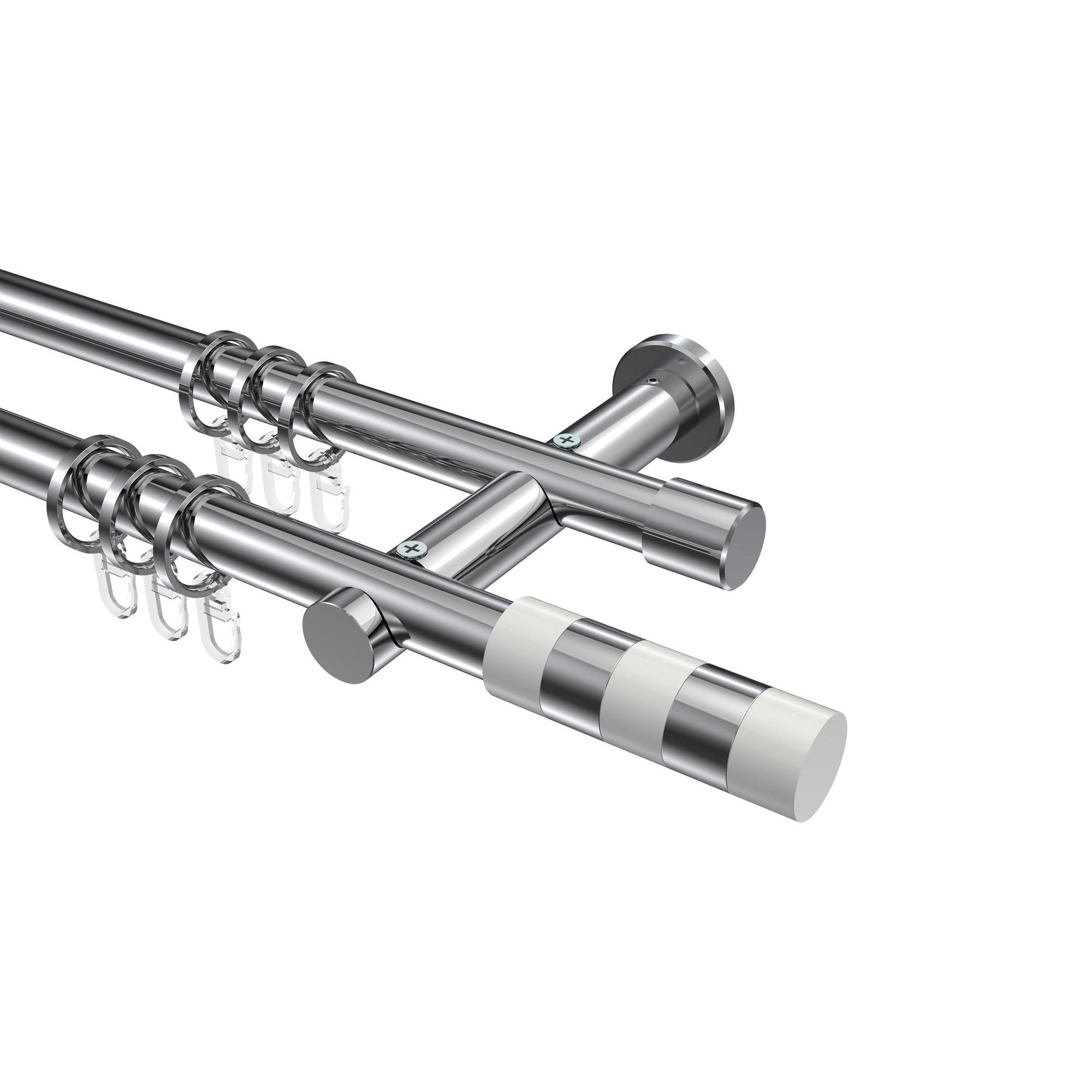 Gardinenstange Platon Mavell 520 Cm (Geteilt In 4 X 130 Cm), 2-LäUfig, 20 Mm Ø Chrom