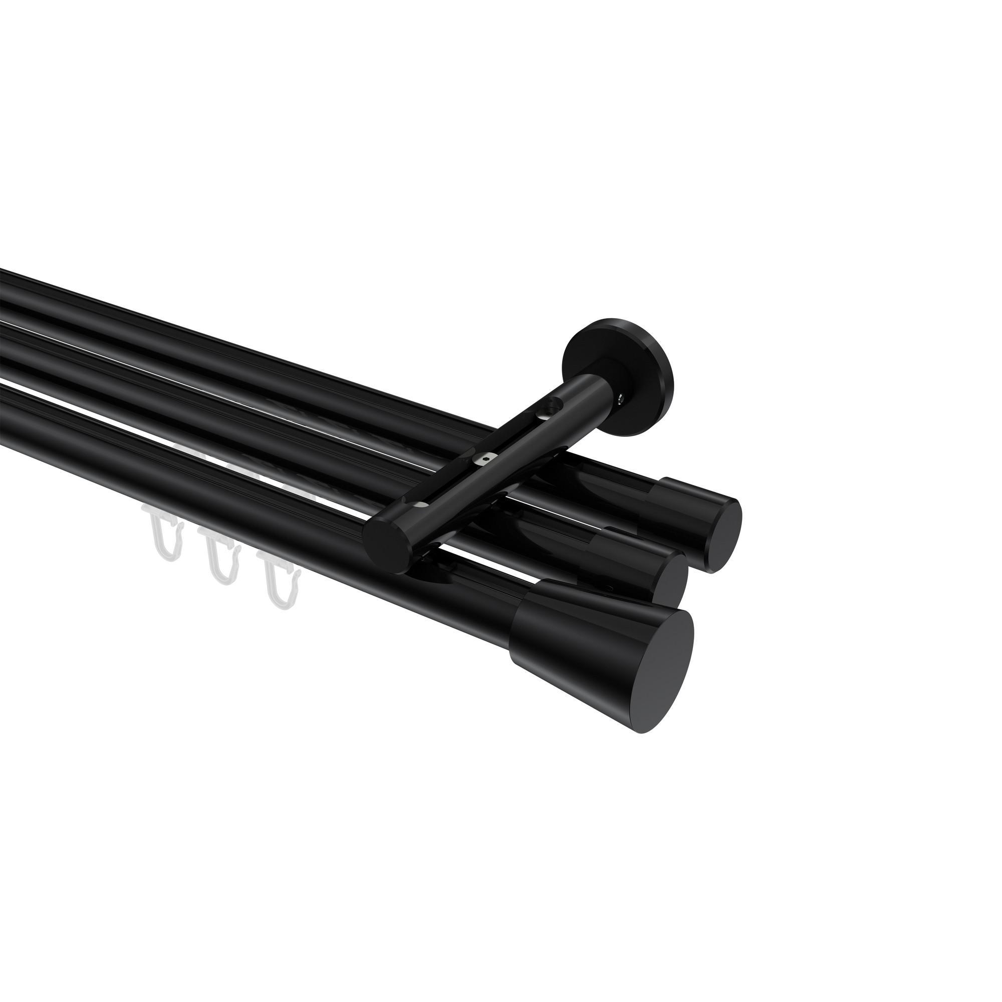 Gardinenstange Innenlauf Siteno Sitra 280 Cm (Geteilt In 2 X 140 Cm), 3-LäUfig, 20 Mm Ø Schwarz