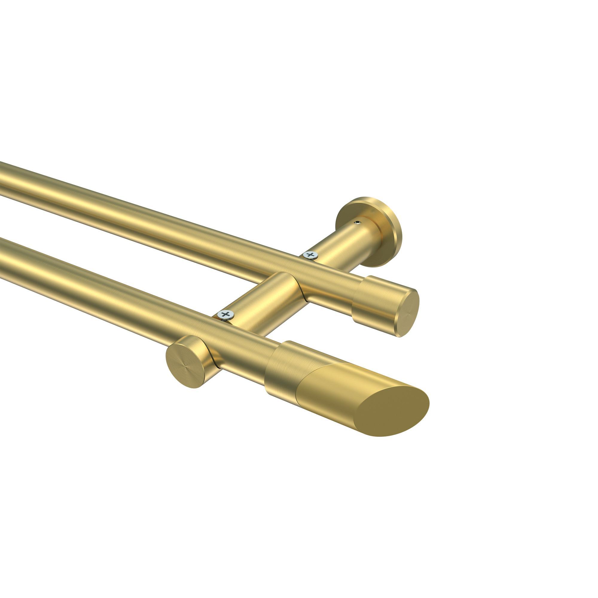 Gardinenstange Platon Verano 420 Cm (Geteilt In 3 X 140 Cm), 2-LäUfig (Ohne Ringe), 20 Mm Ø Messing-Optik