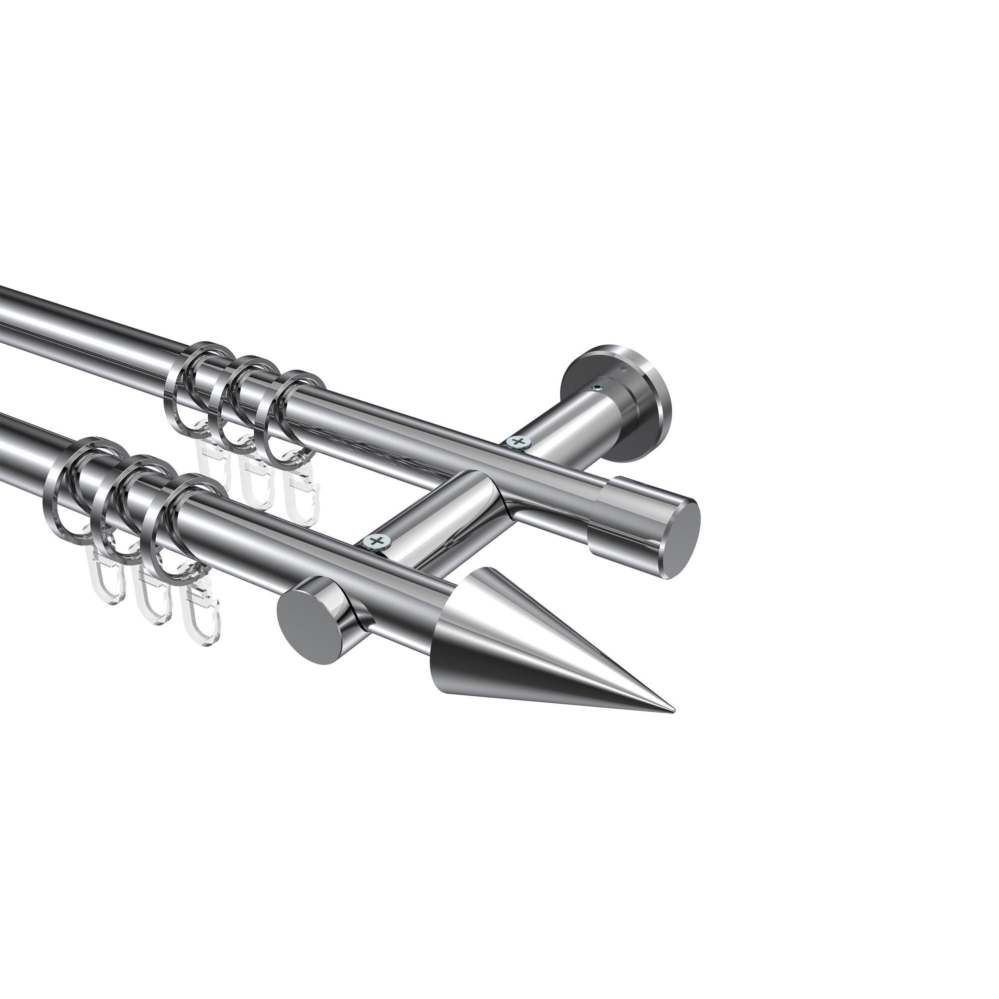 Gardinenstange Platon Savio 600 Cm (Geteilt In 3 X 200 Cm), 2-LäUfig, 20 Mm Ø Chrom