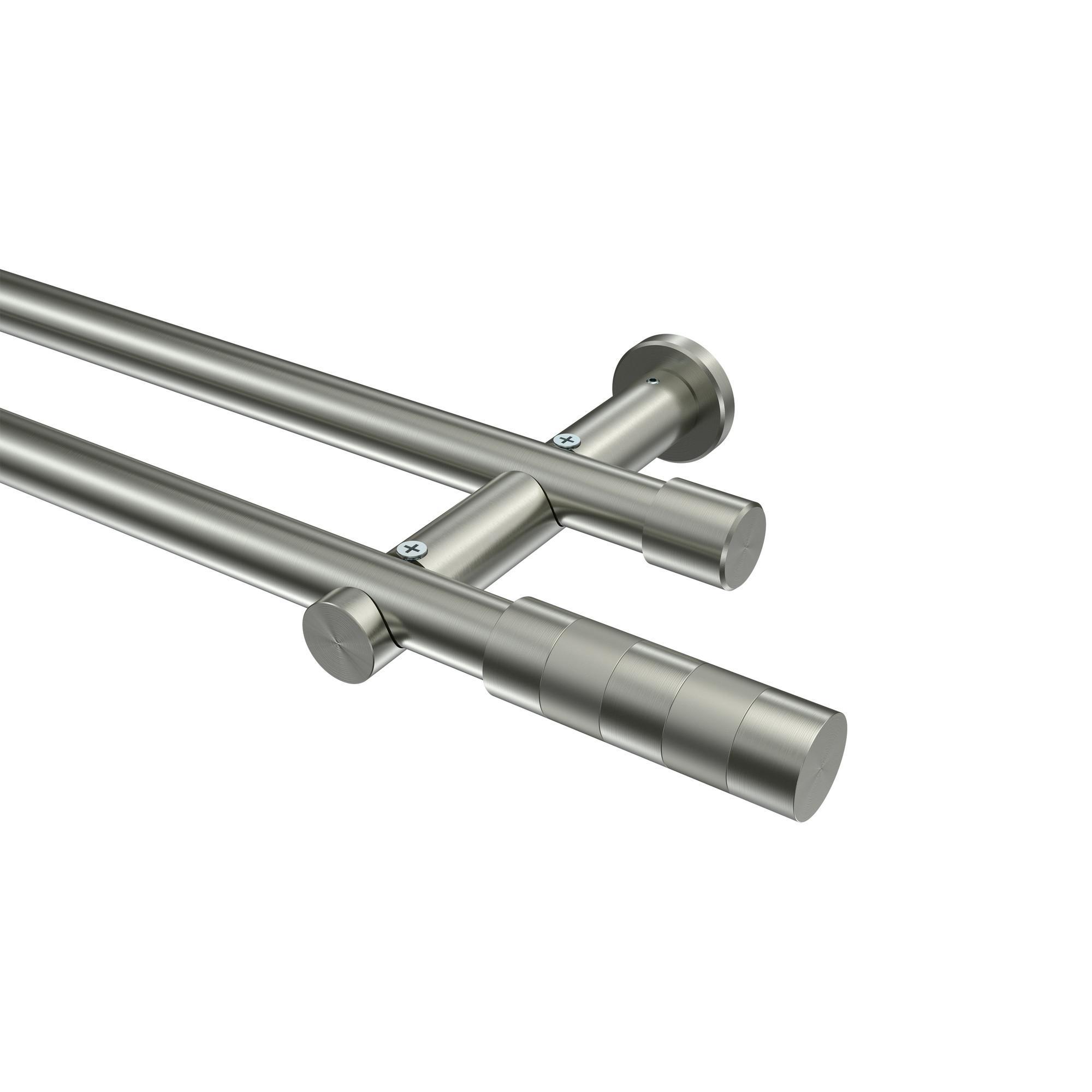 Gardinenstange Platon Mavell 360 Cm (Geteilt In 2 X 180 Cm), 2-LäUfig (Ohne Ringe), 20 Mm Ø Edelstahl-Optik