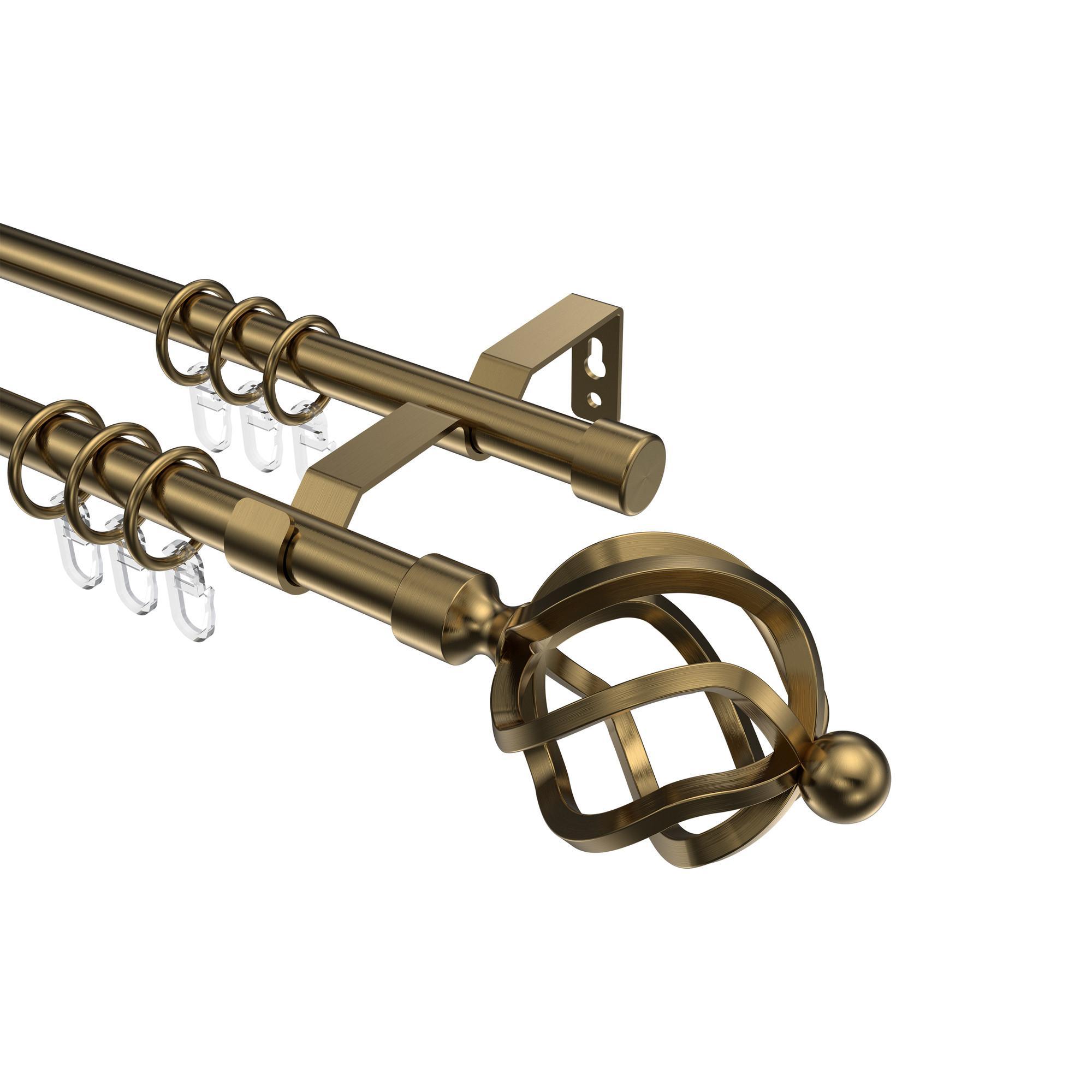 Gardinenstange Olymp Paolo 360 Cm (Geteilt In 2 X 180 Cm), 2-LäUfig, 16 Mm Ø Messing Antik
