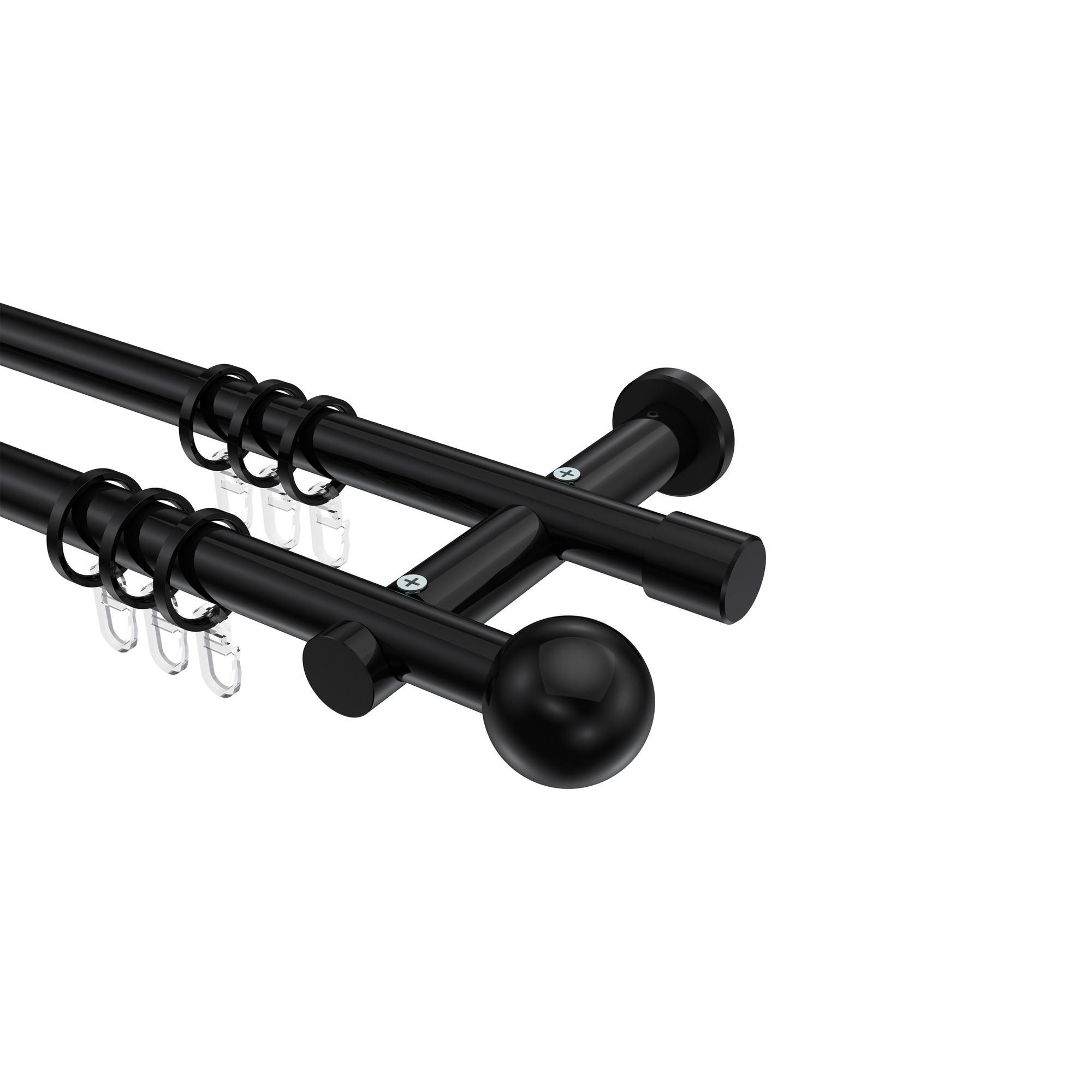 Gardinenstange Platon Luino 360 Cm (Geteilt In 2 X 180 Cm), 2-LäUfig, 20 Mm Ø Schwarz