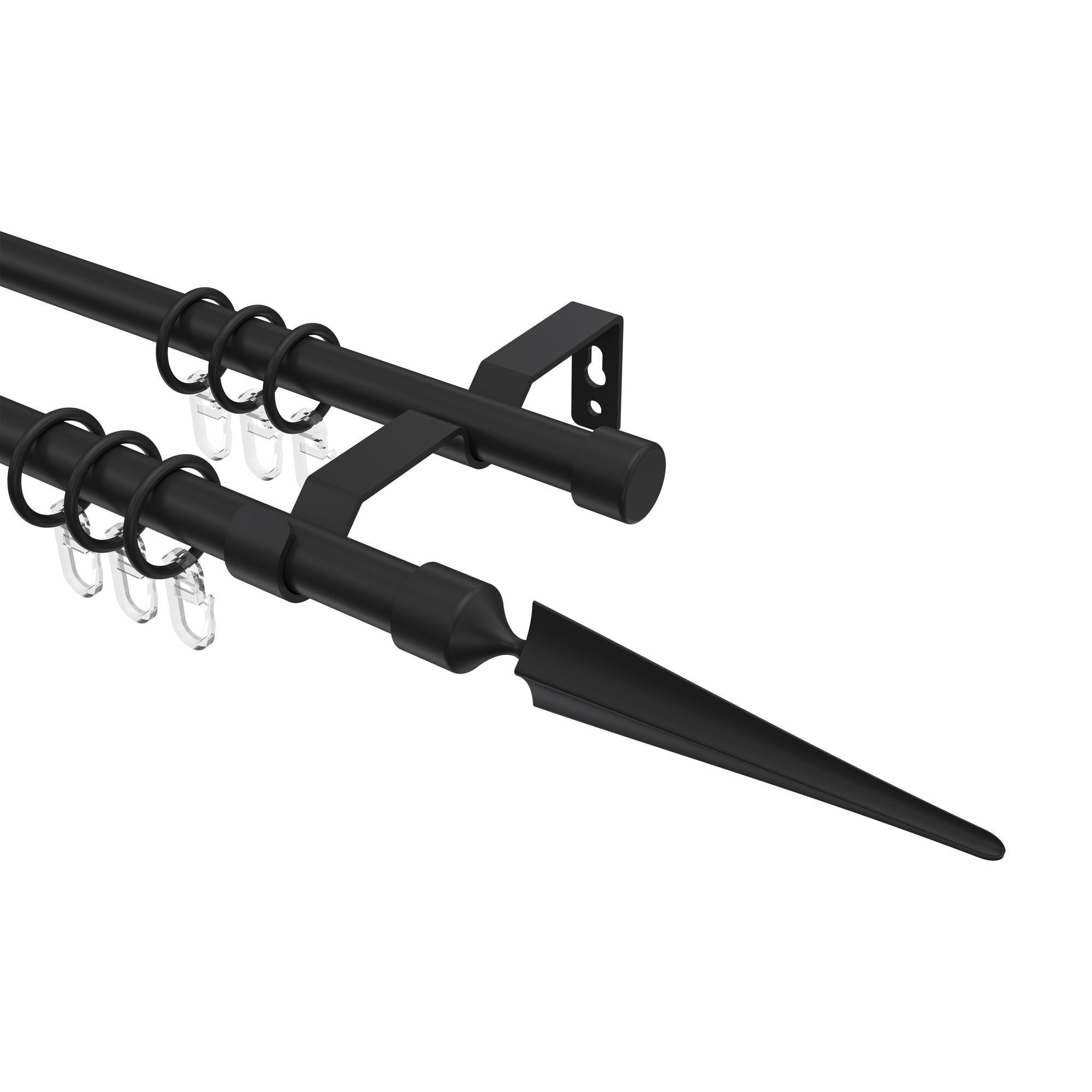 Gardinenstange Olymp Lorenzo 420 Cm (Geteilt In 3 X 140 Cm), 2-LäUfig, 16 Mm Ø Schwarz