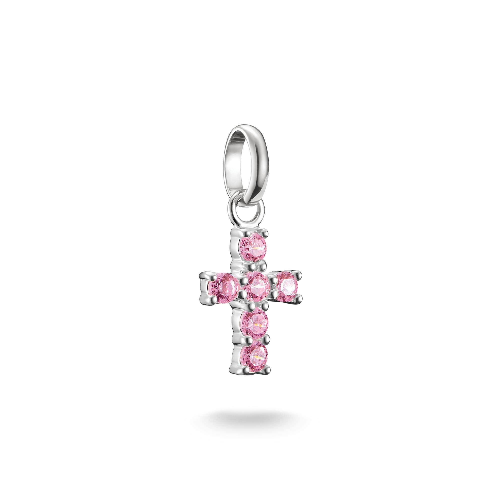 Charm Kreuz Thomas Sabo "Charm Kreuz - Connect", Bunt (Silberfarben, Rosa, Rosa), Charms, Damen, Silber 925 (Recycelt), Mit Zirkonia (Synth.)