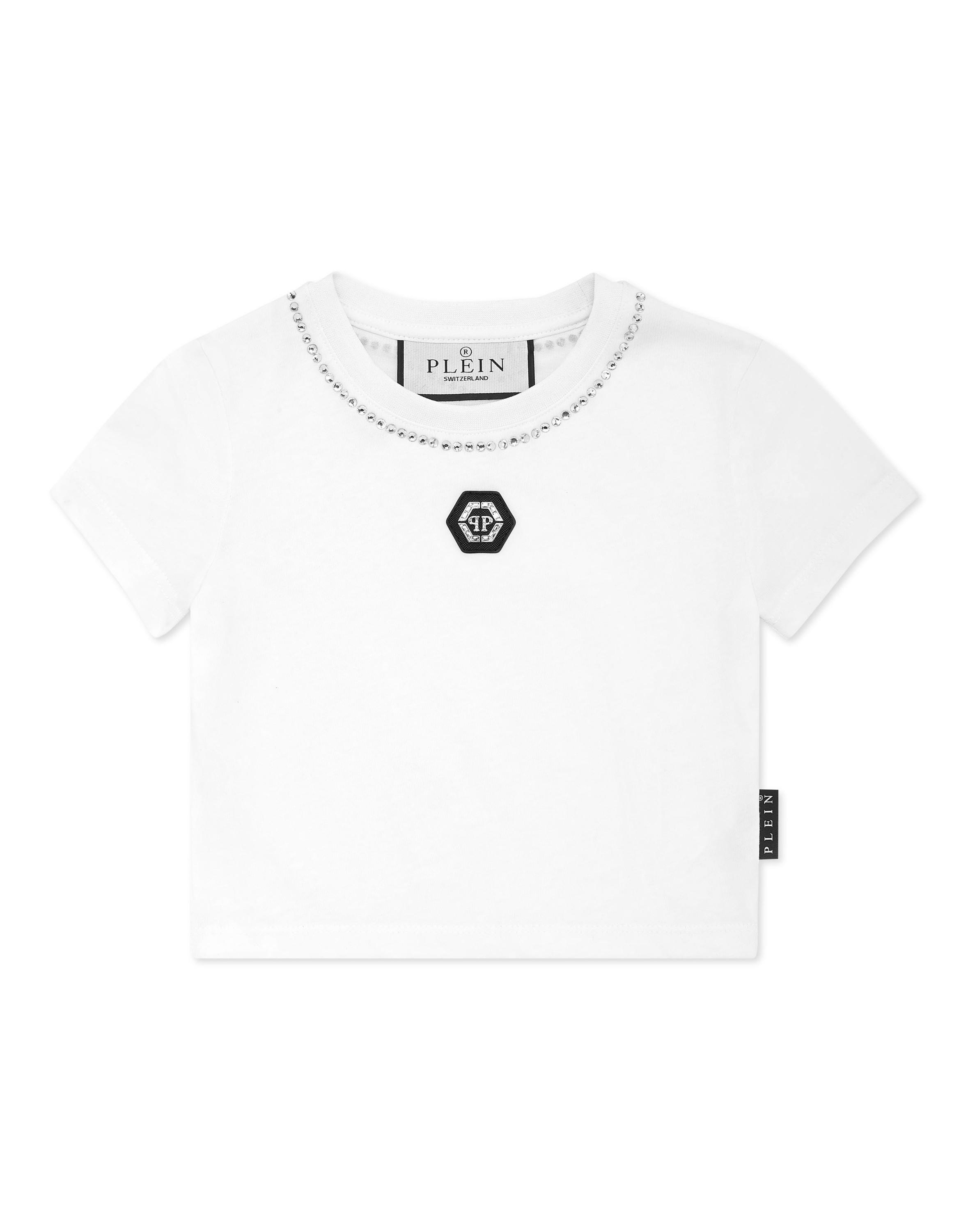 Cropped T-Shirt Strass Round Neck Ss