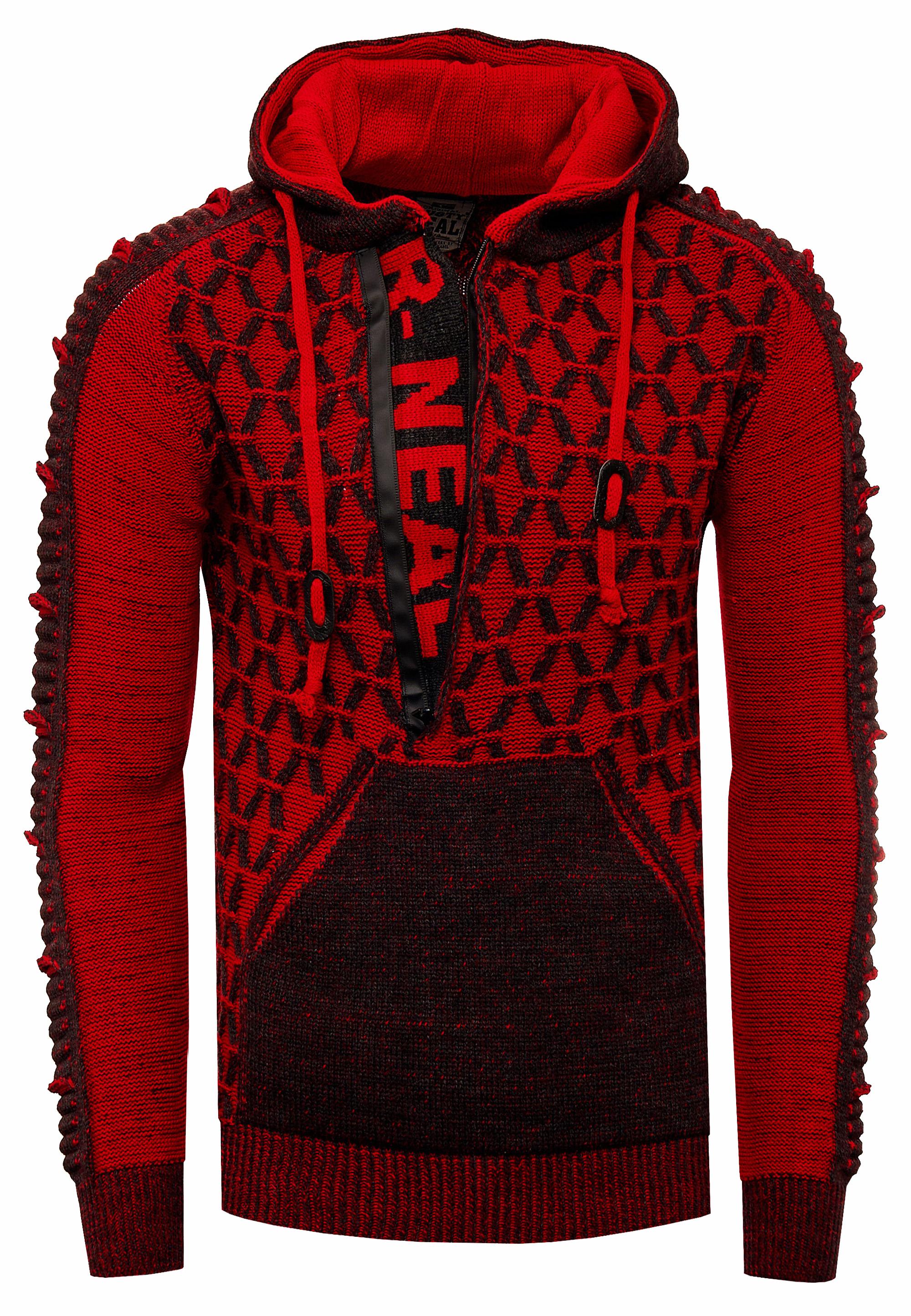 1/2 Zip Kontrast Grobstrick Kapuzen-Pullover