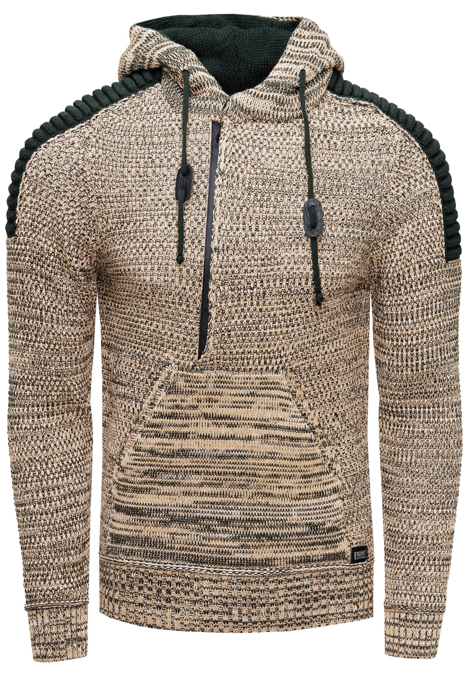 1/2 Zip Grobstrick Kontrast Kapuzen-Pullover