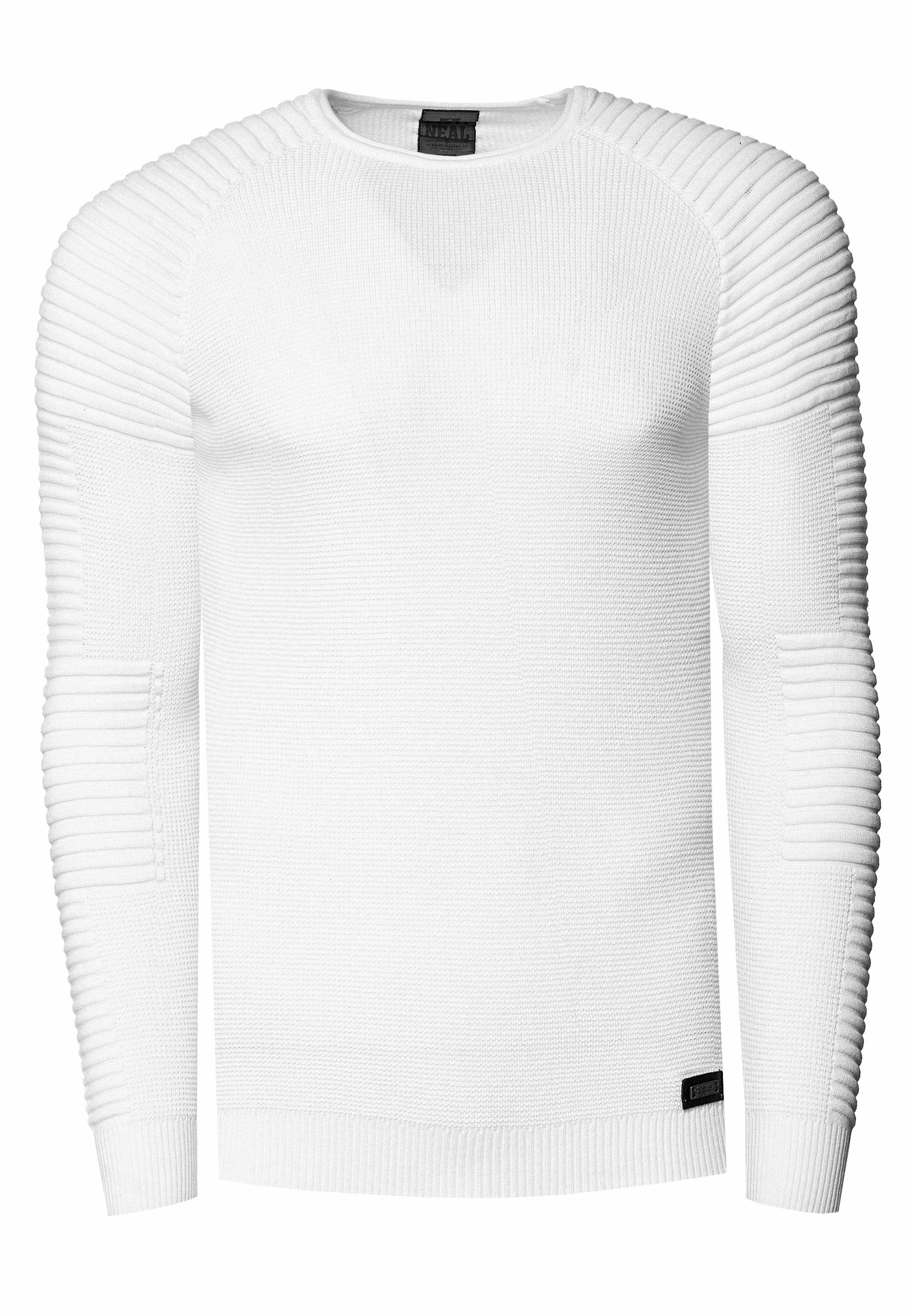 Slim Fit Feinstrick Biker Rundhals-Pullover