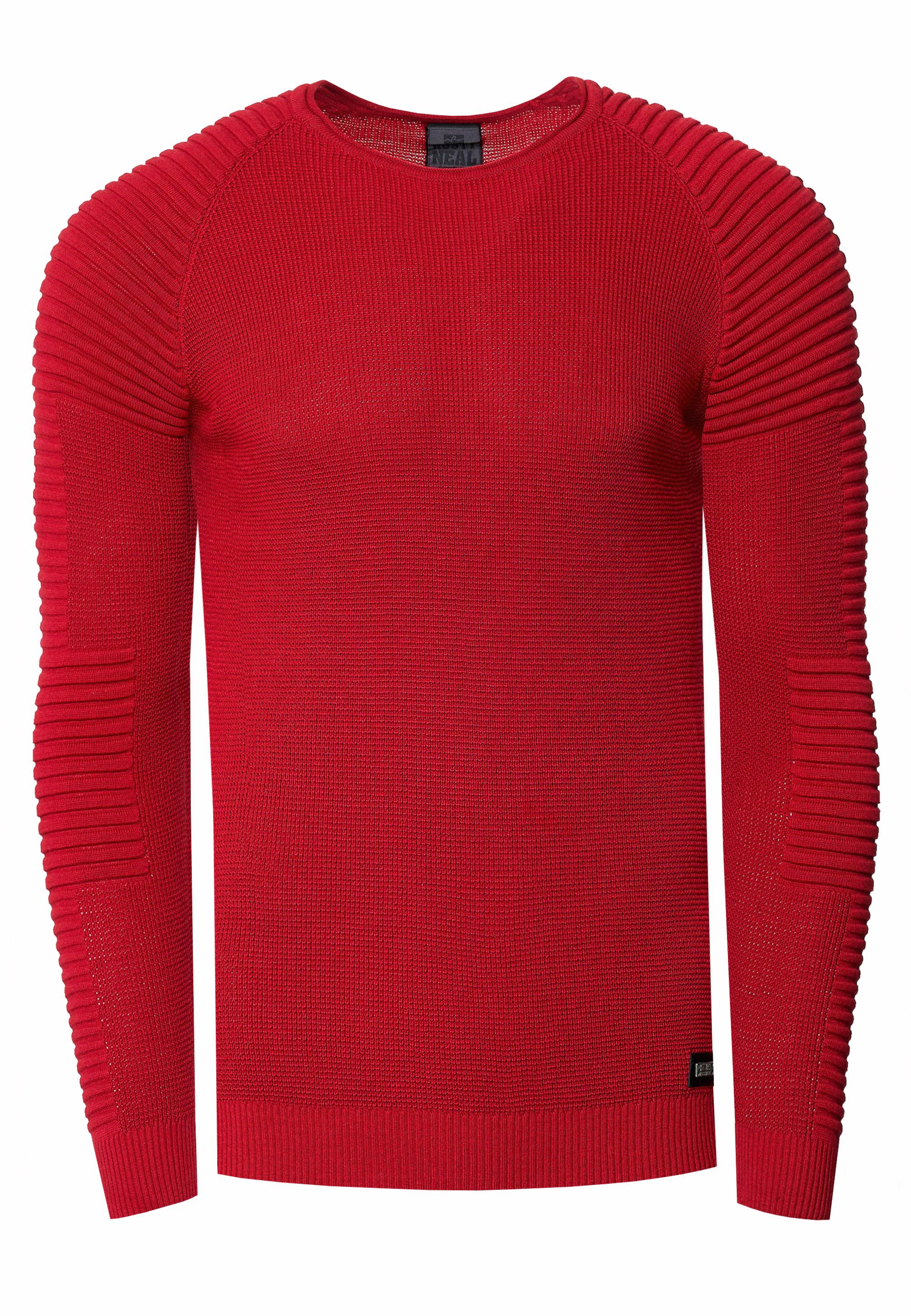 Slim Fit Feinstrick Biker Rundhals-Pullover