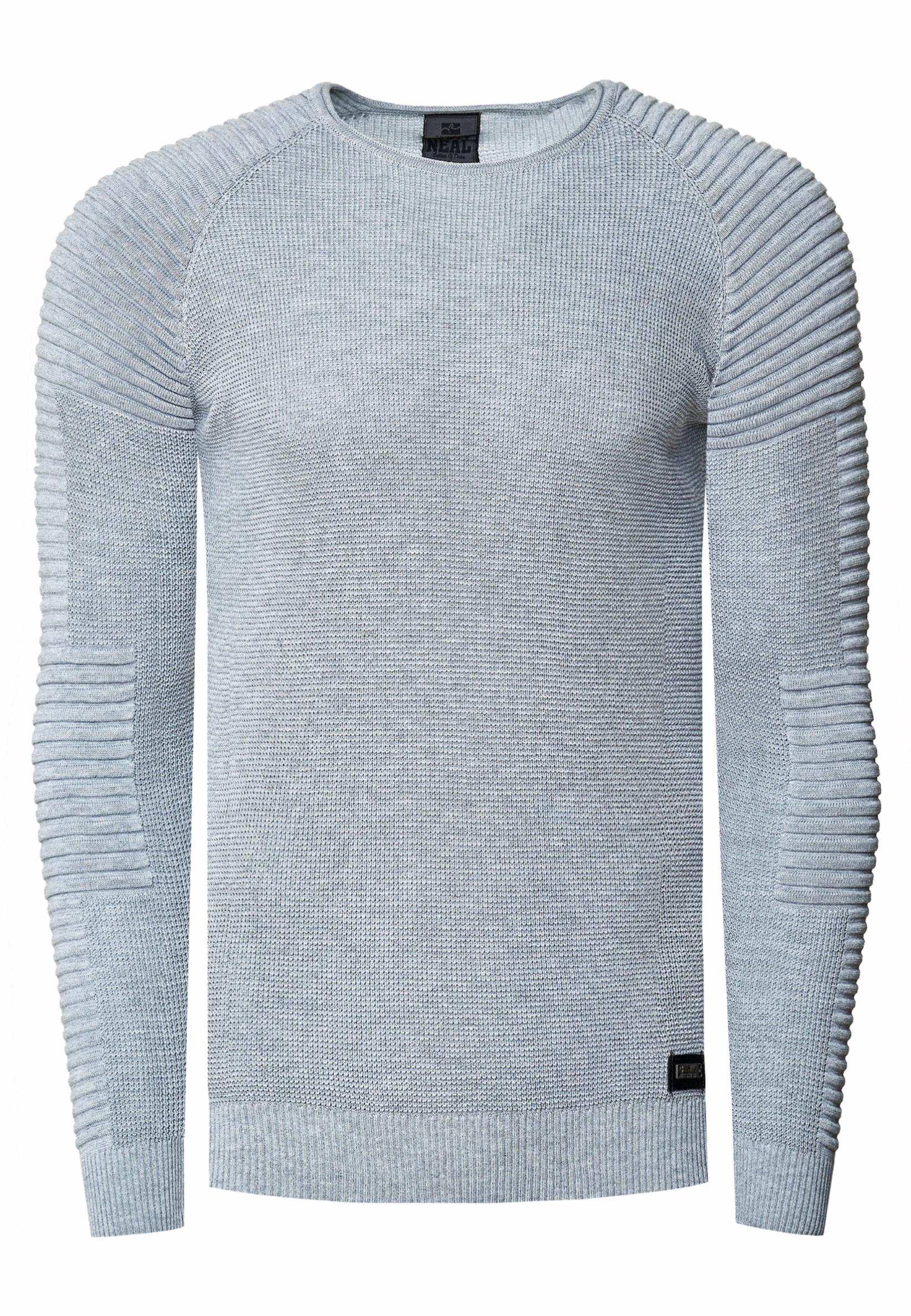 Slim Fit Feinstrick Biker Rundhals-Pullover