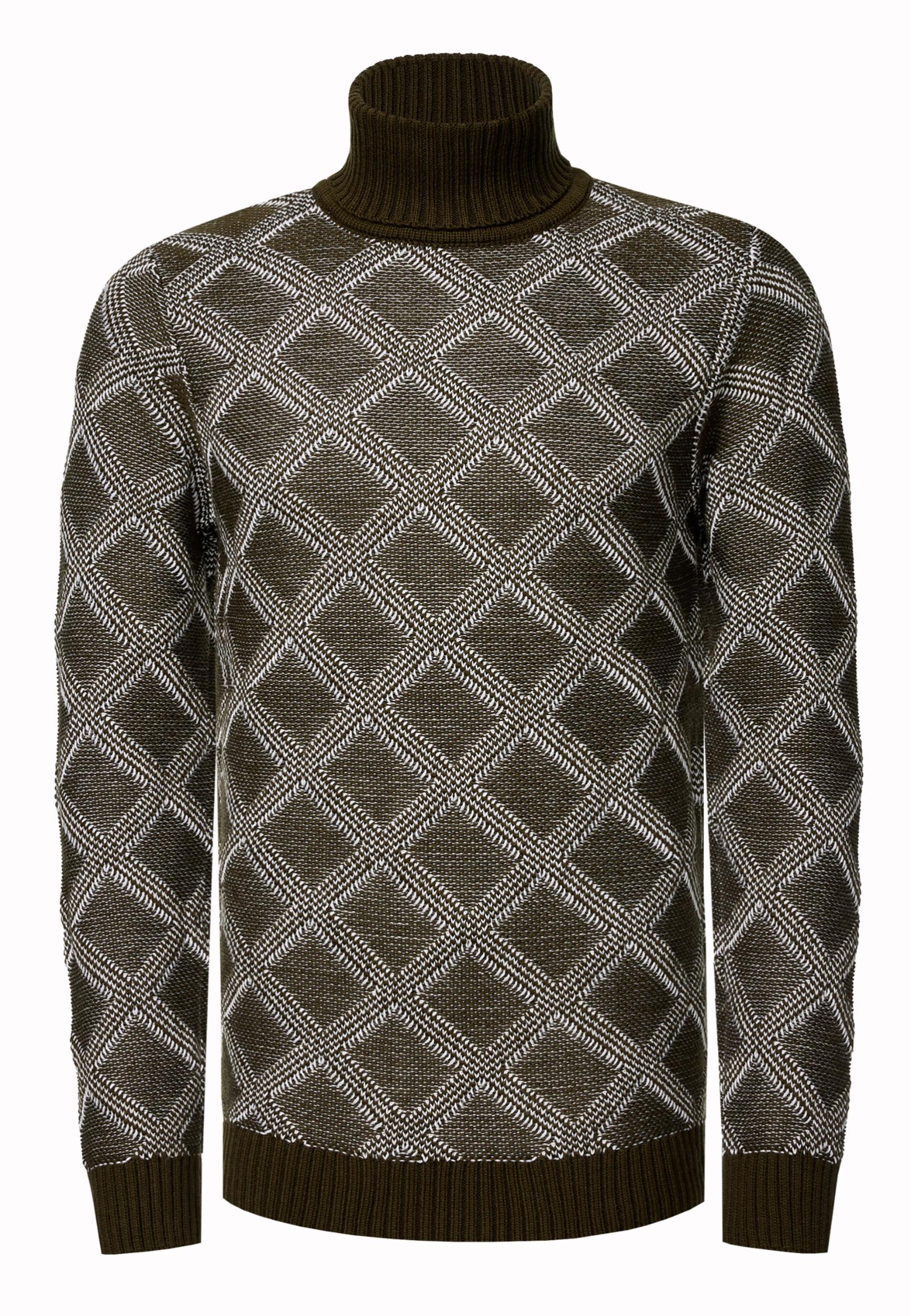 Grobstrick Mit Karomuster Rollkragen-Pullover