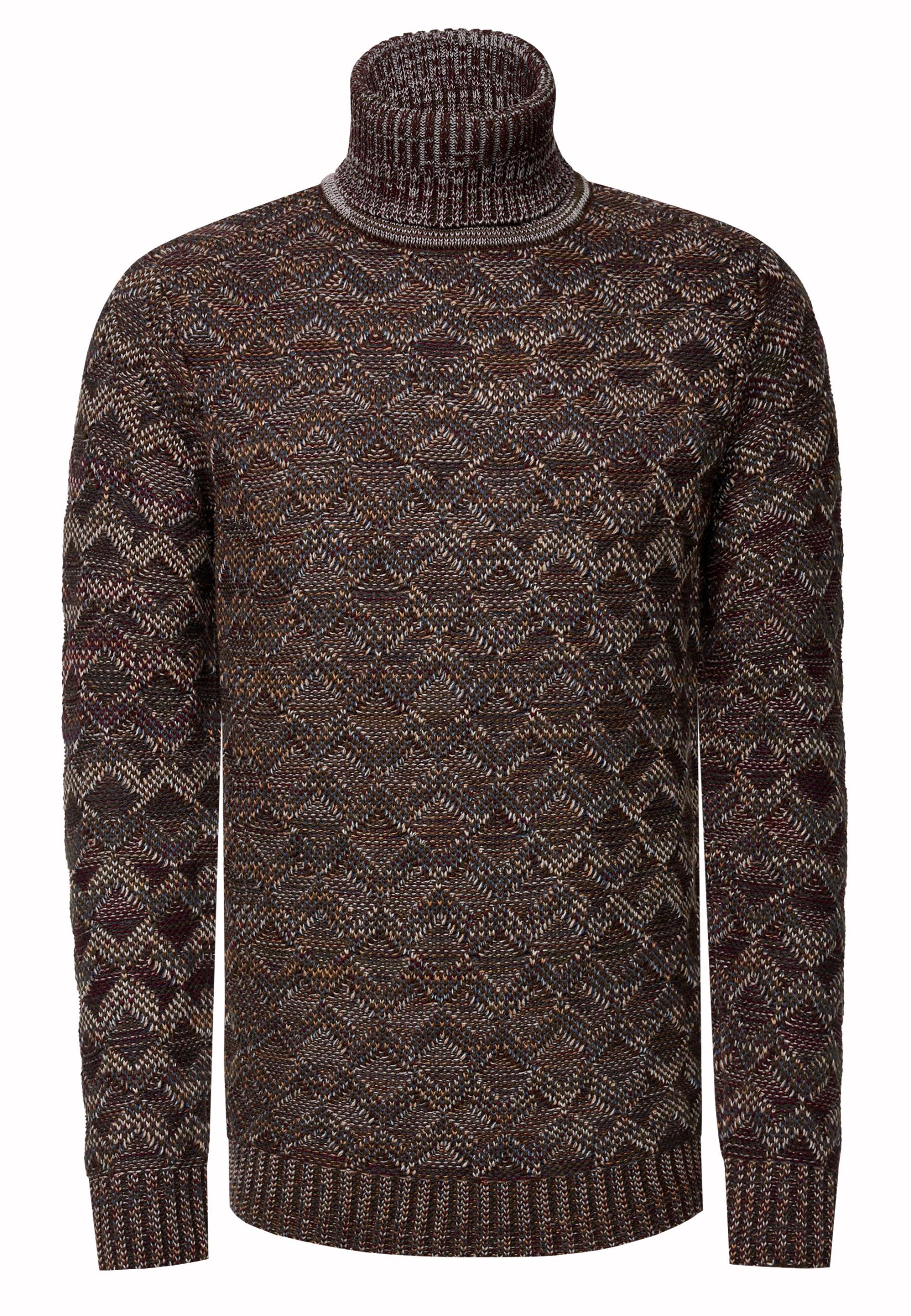 Kontrast Grobstrick Rollkragen-Pullover