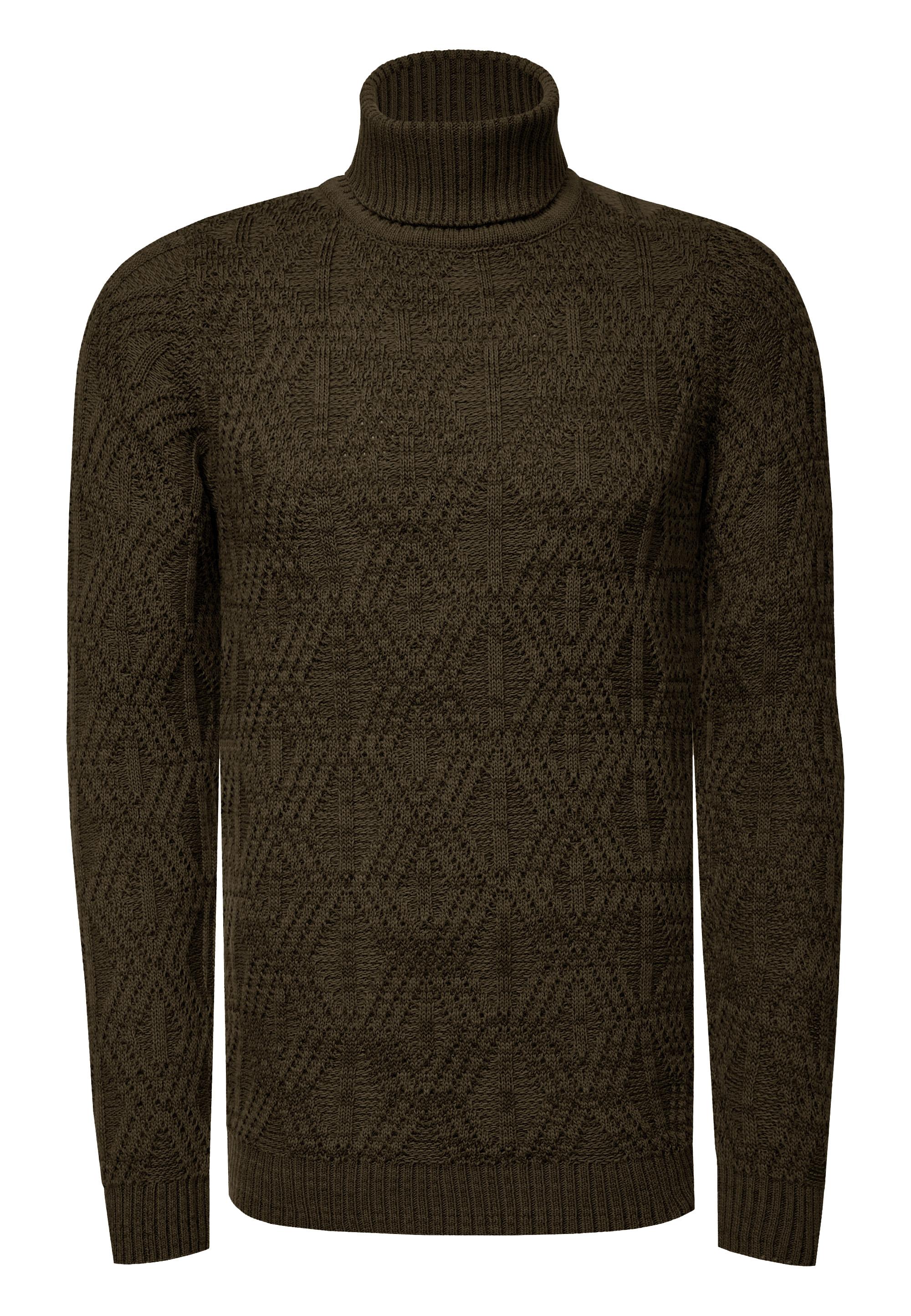 Melierter Grobstrick Rollkragen-Pullover