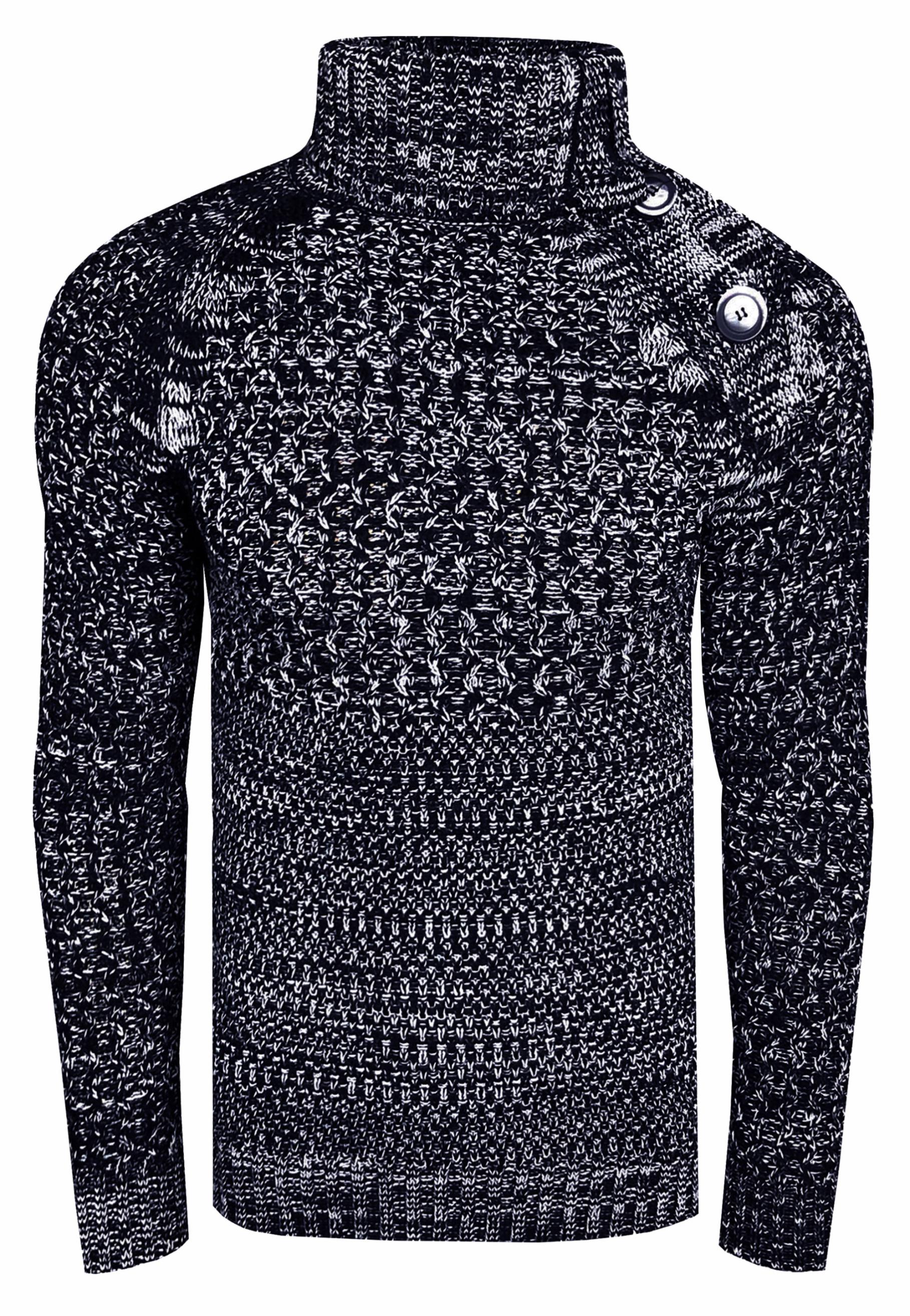 Side Button-Placket Grobstrick Rollkragen-Pullover