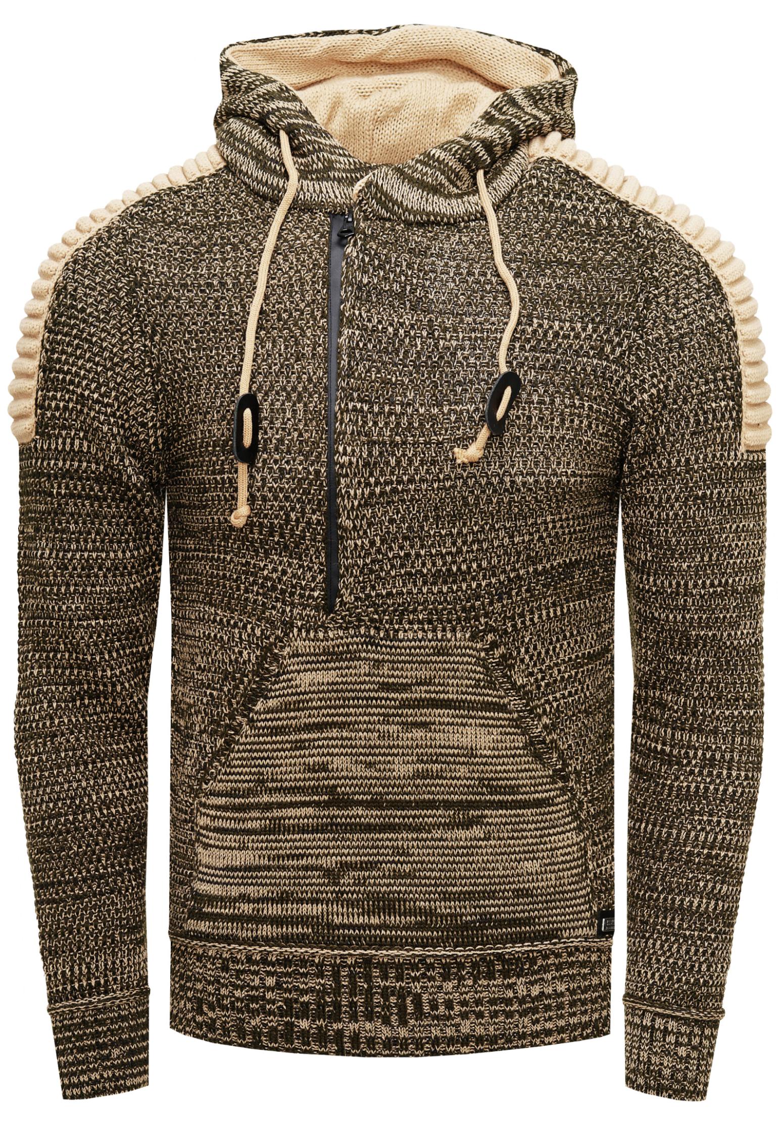 1/2 Zip Grobstrick Kontrast Kapuzen-Pullover