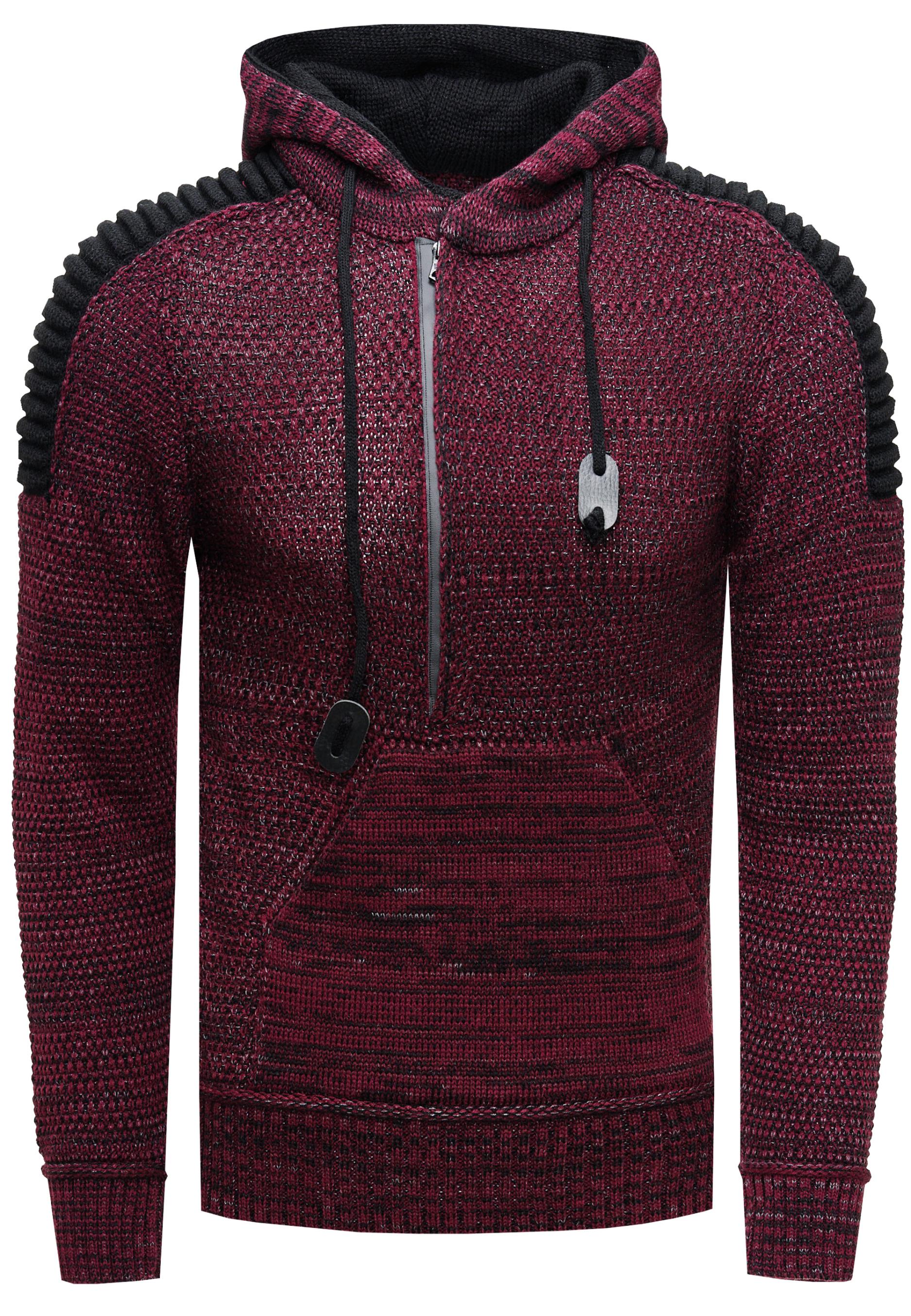 1/2 Zip Grobstrick Kontrast Kapuzen-Pullover