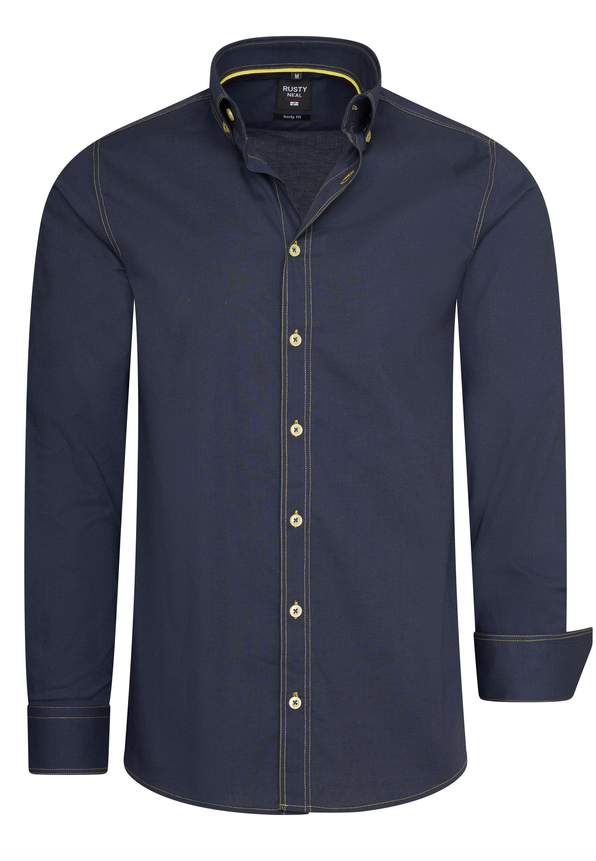 Langarm Slim Fit Hemd Mit Kontrast-Naht