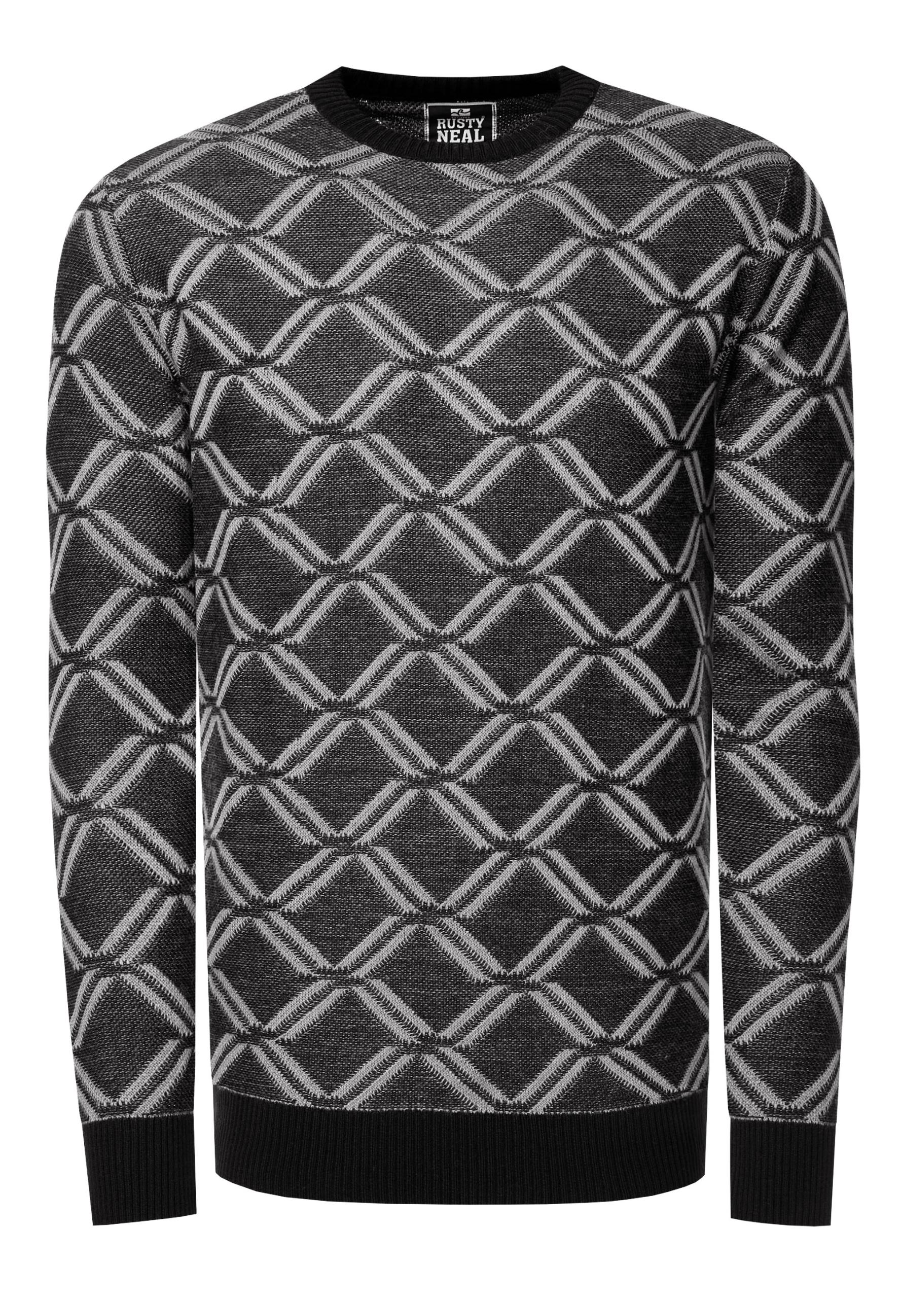 Feinstrick Mit Karo-Muster Rundhals-Pullover