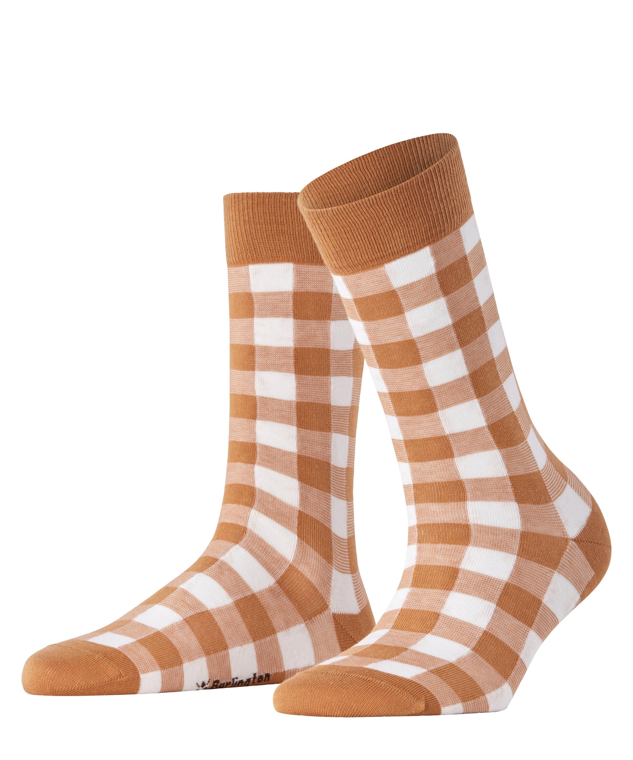 Socken Burlington "Vichy", Damen, Gr. 36-41, Braun (Braun Sugar), Baumwollmischung, Mehrfarbig, Socken Socken, EinheitsgrößE 36-41, Karomuster, GekäMmte Baumwolle