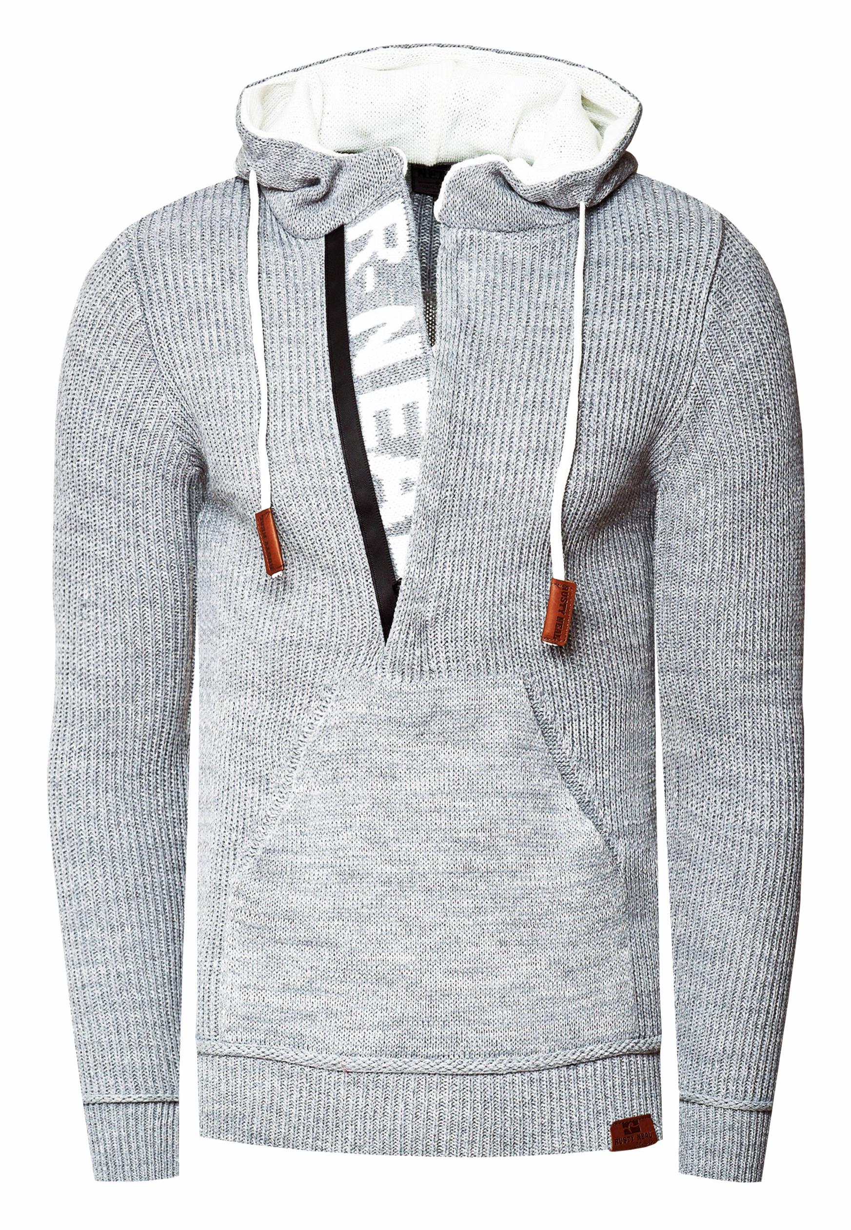 1/2 Zip Grobstrick Slim Fit Kapuzen-Pullover
