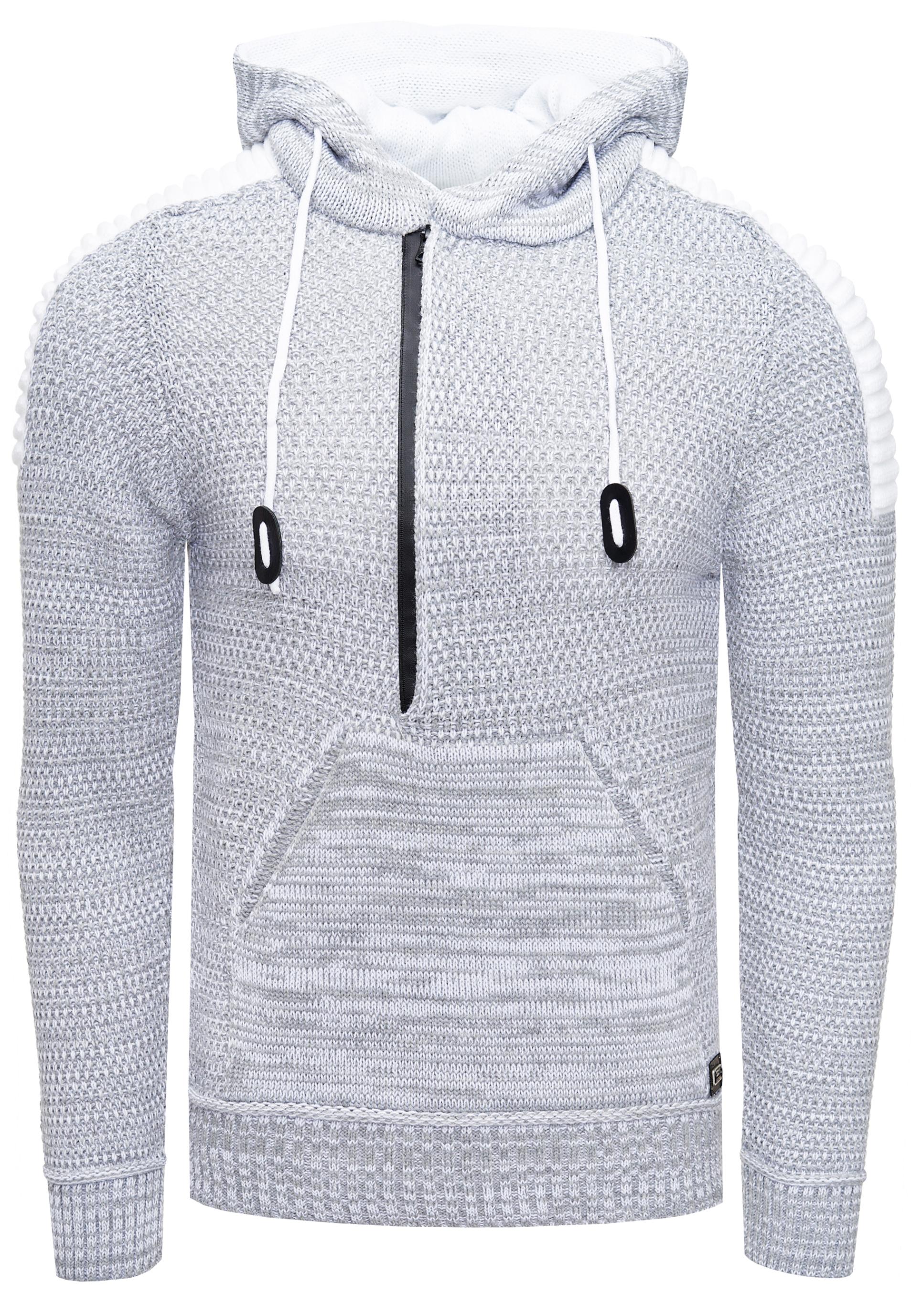 1/2 Zip Grobstrick Kontrast Kapuzen-Pullover