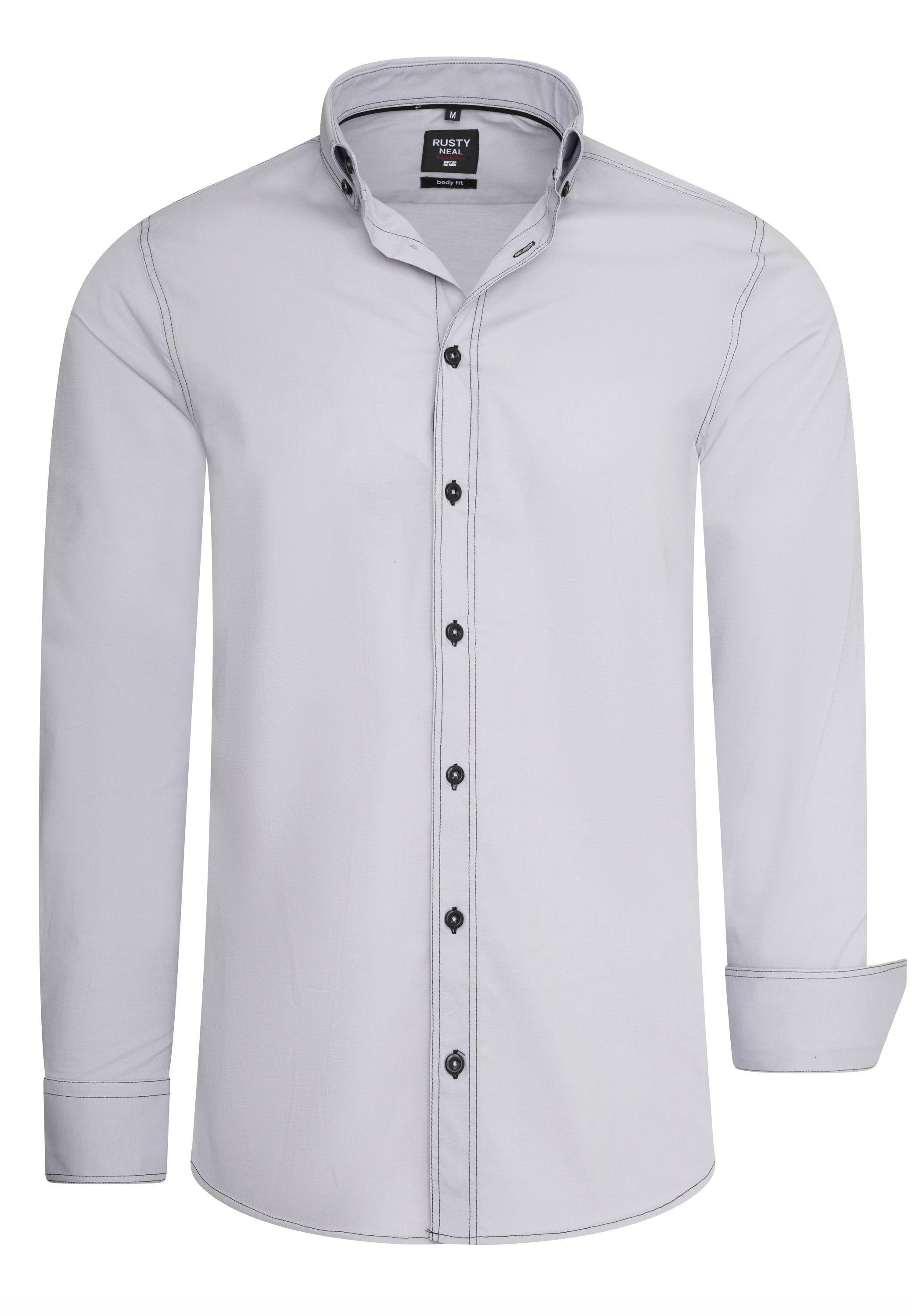 Langarm Slim Fit Hemd Mit Kontrast-Naht