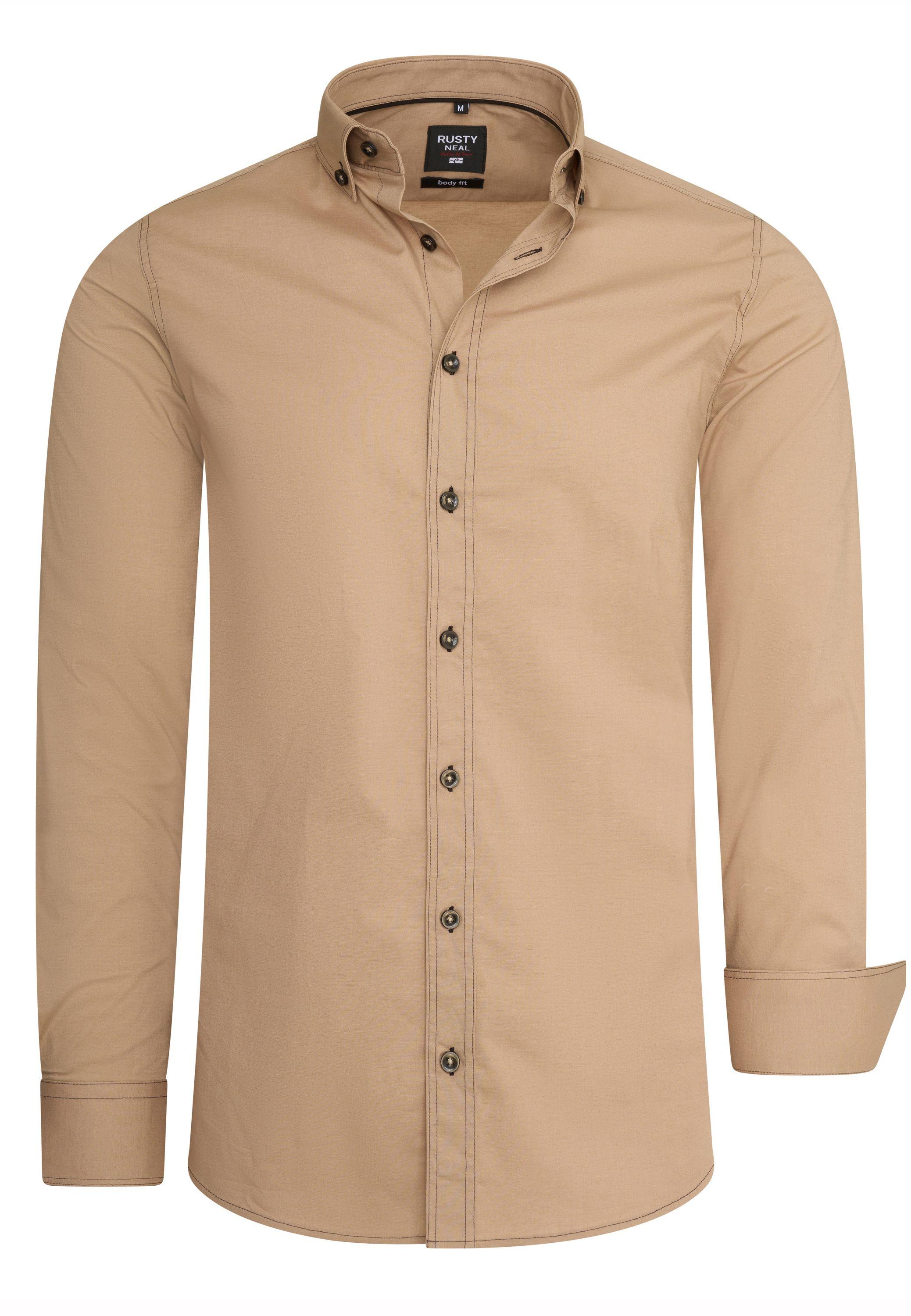 Langarm Slim Fit Hemd Mit Kontrast-Naht
