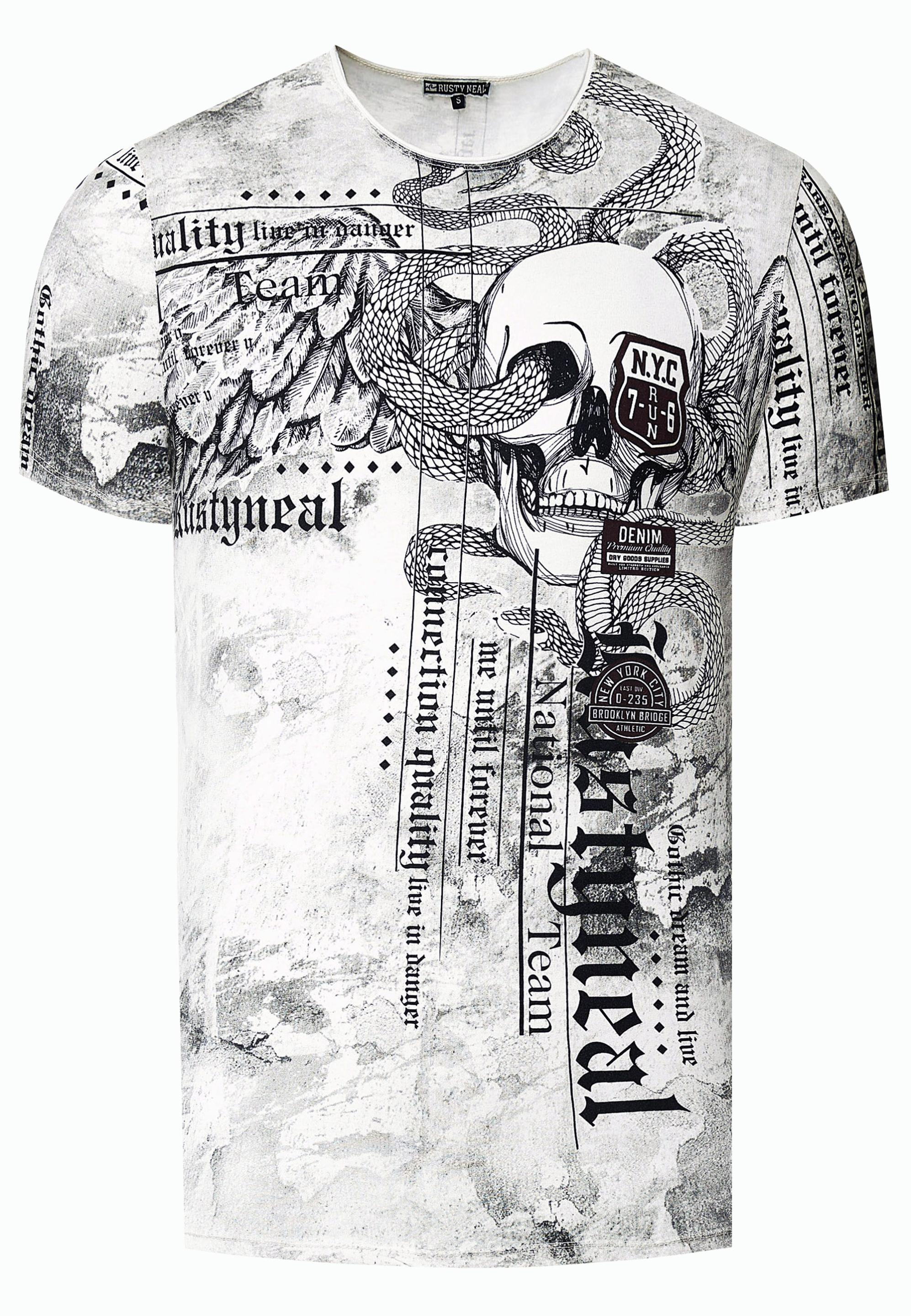 Biker T-Shirt Verwaschen Mit All Over Prints