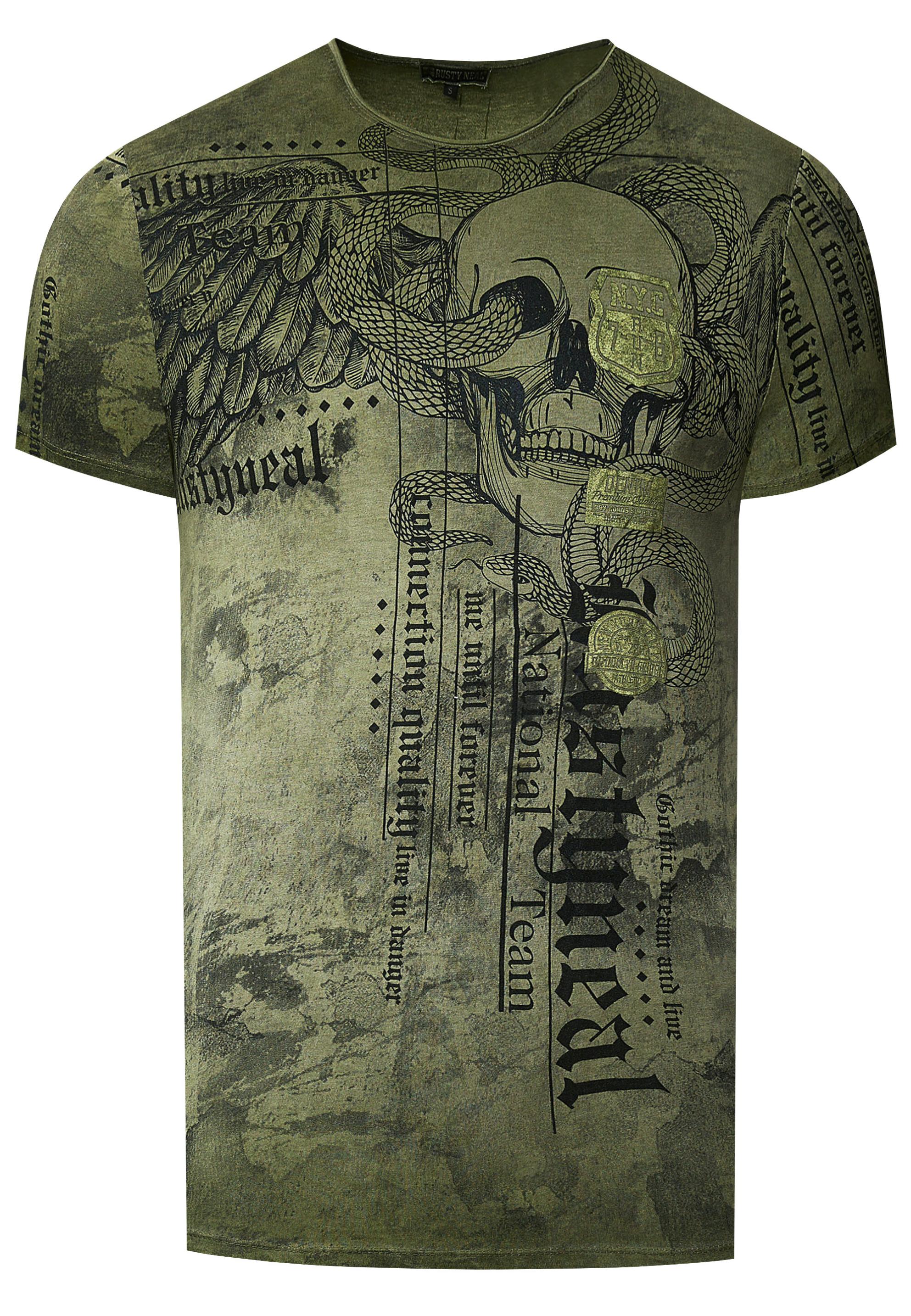 Biker T-Shirt Verwaschen Mit All Over Prints