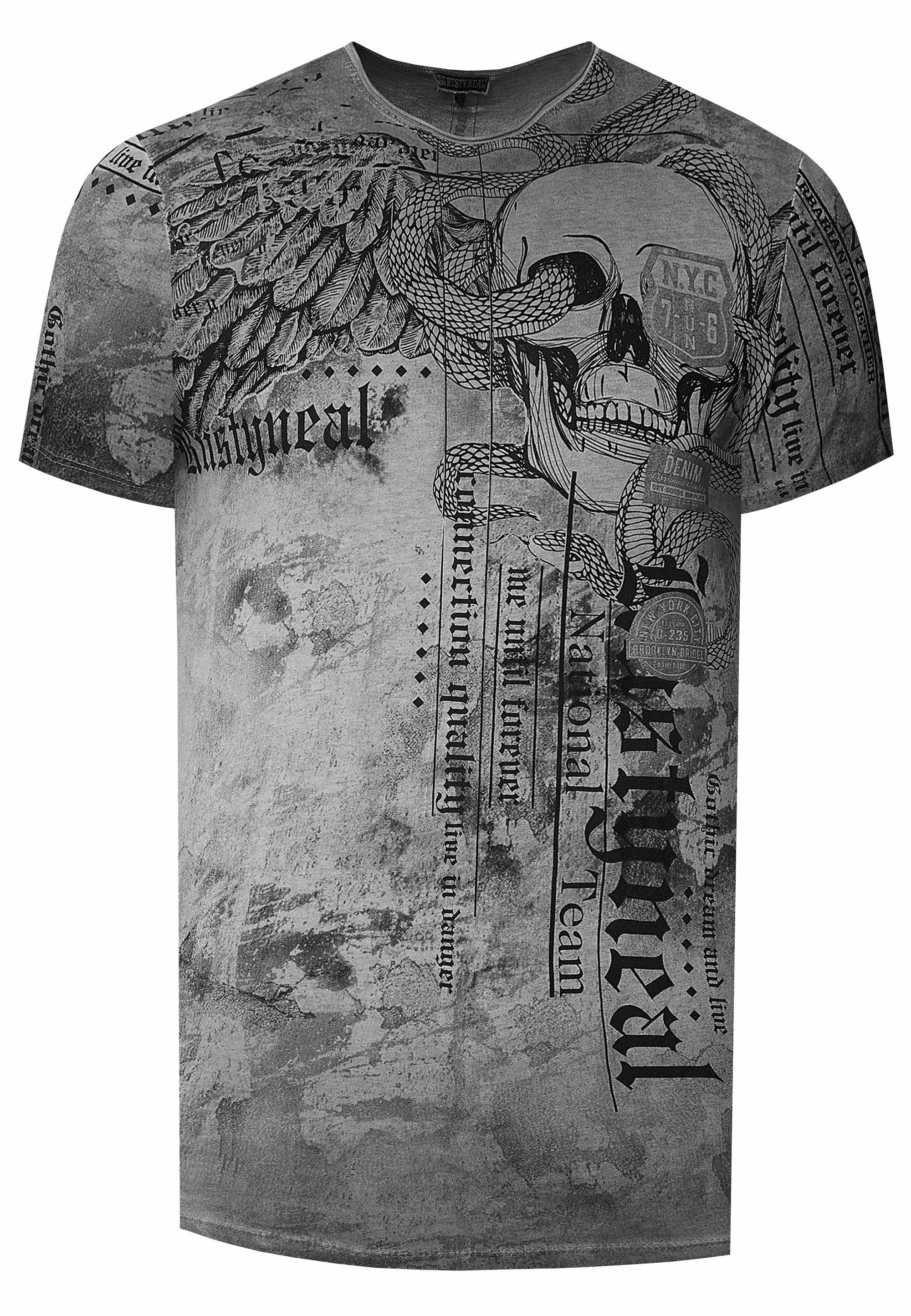 Biker T-Shirt Verwaschen Mit All Over Prints