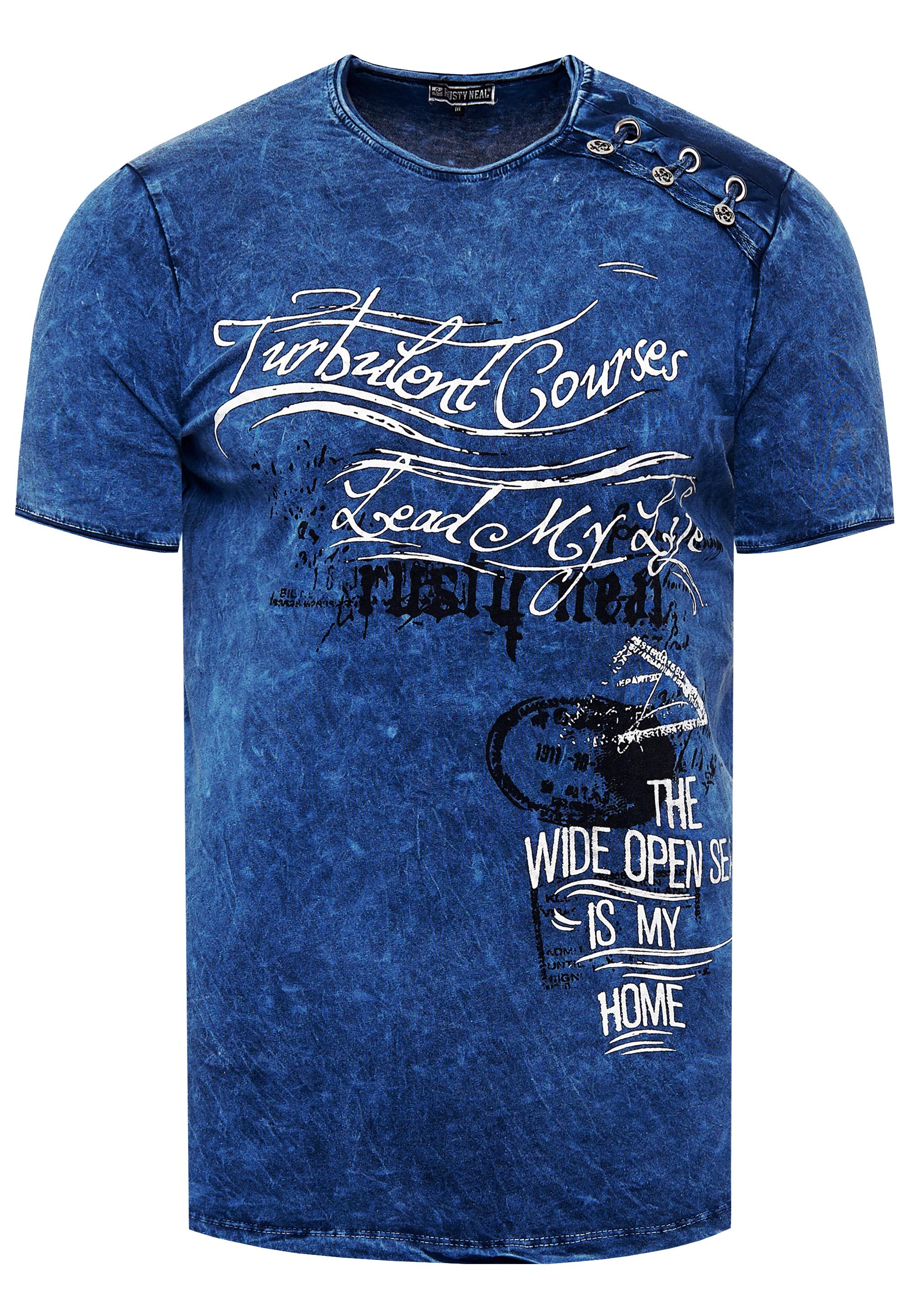 Oil-Washed T-Shirt Mit Seitlicher Knopfleiste Und Prints