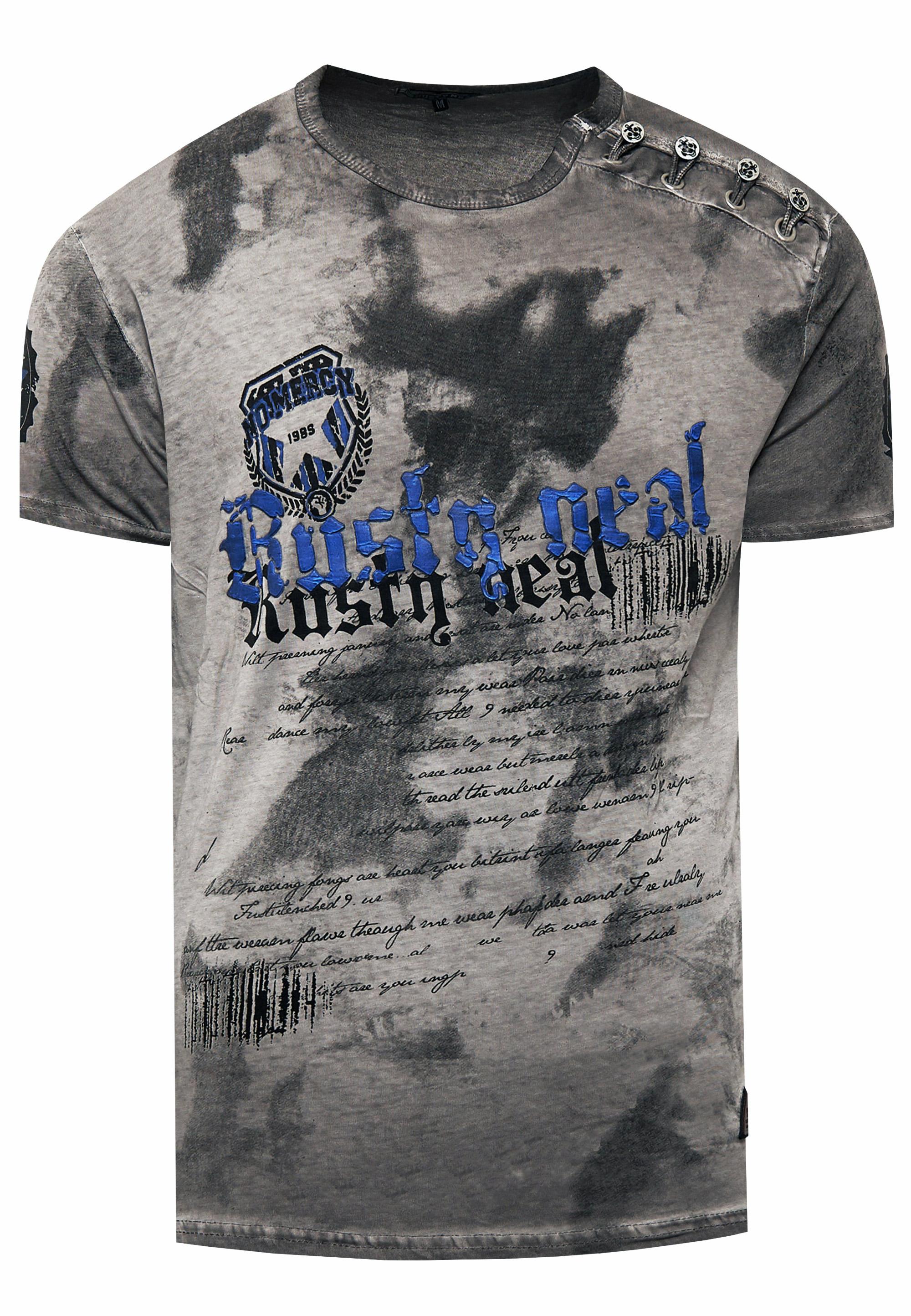 T-Shirt Verwaschen Mit Logo Print Und Knopfleiste