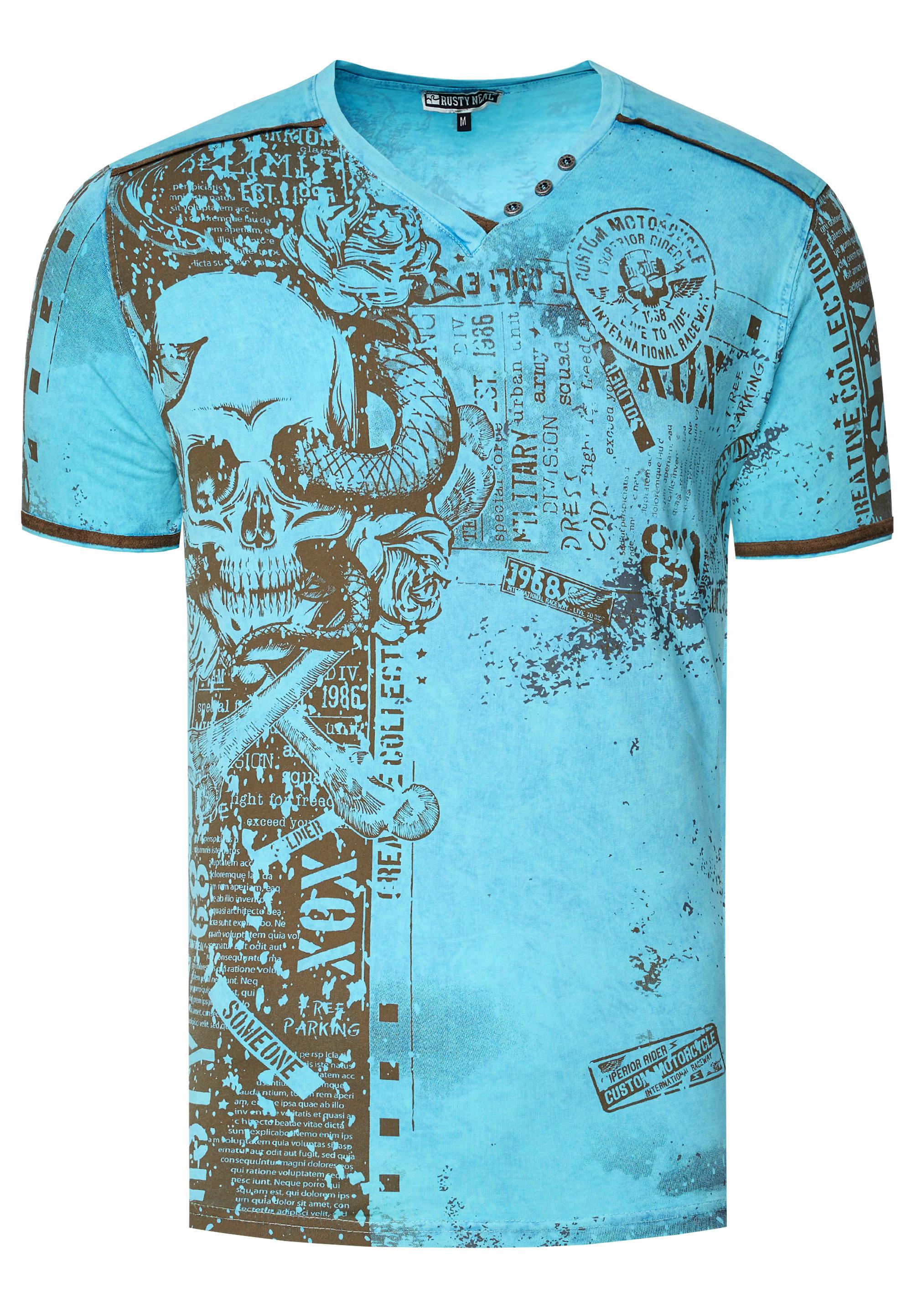 V-Neck T-Shirt Mit All Over Skull X Snake Print Und Wildleder-Details