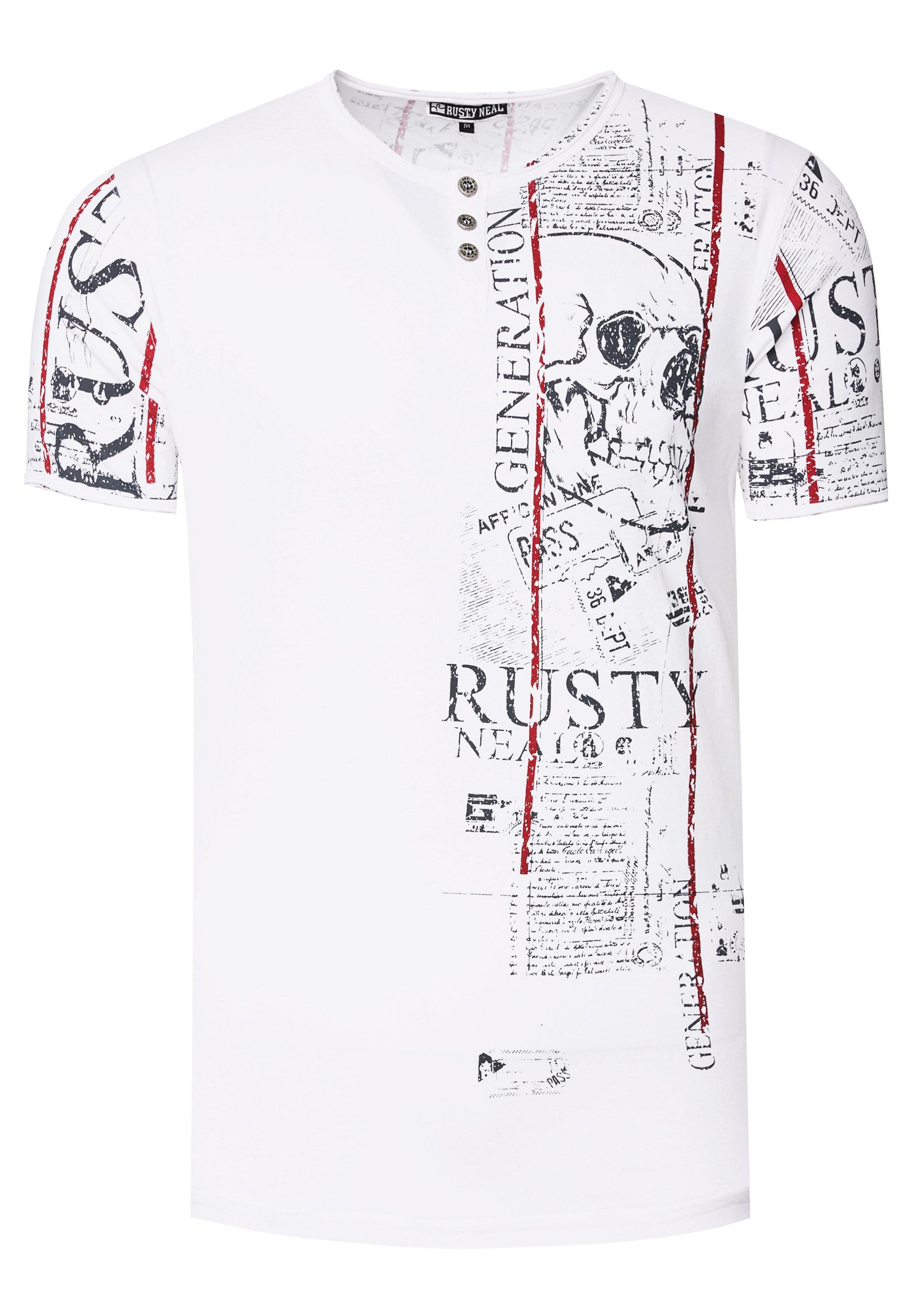 Henley T-Shirt Mit Knopfleiste Und Seitlichen Front Prints