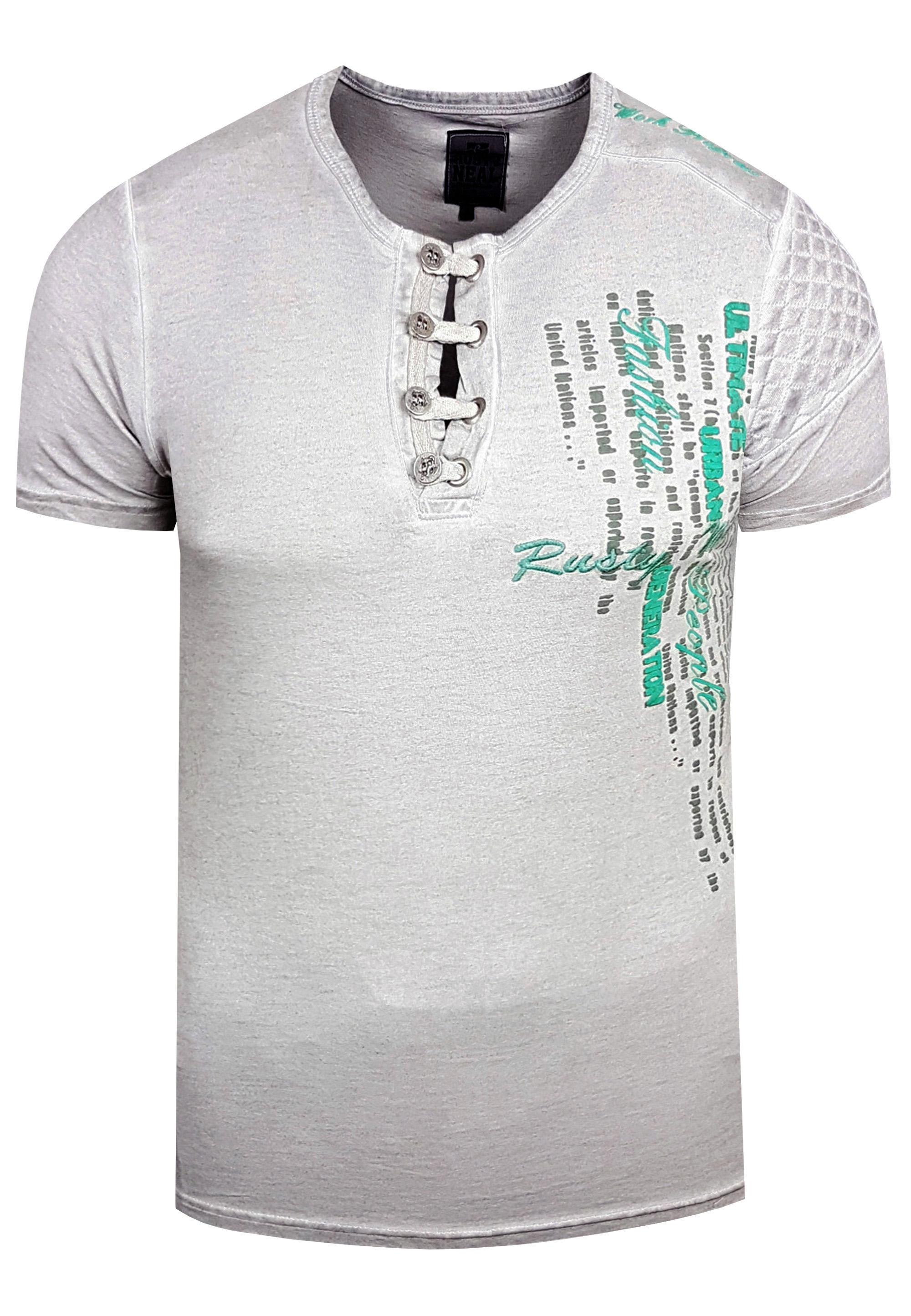 Oil-Washed T-Shirt Mit Knopfleiste