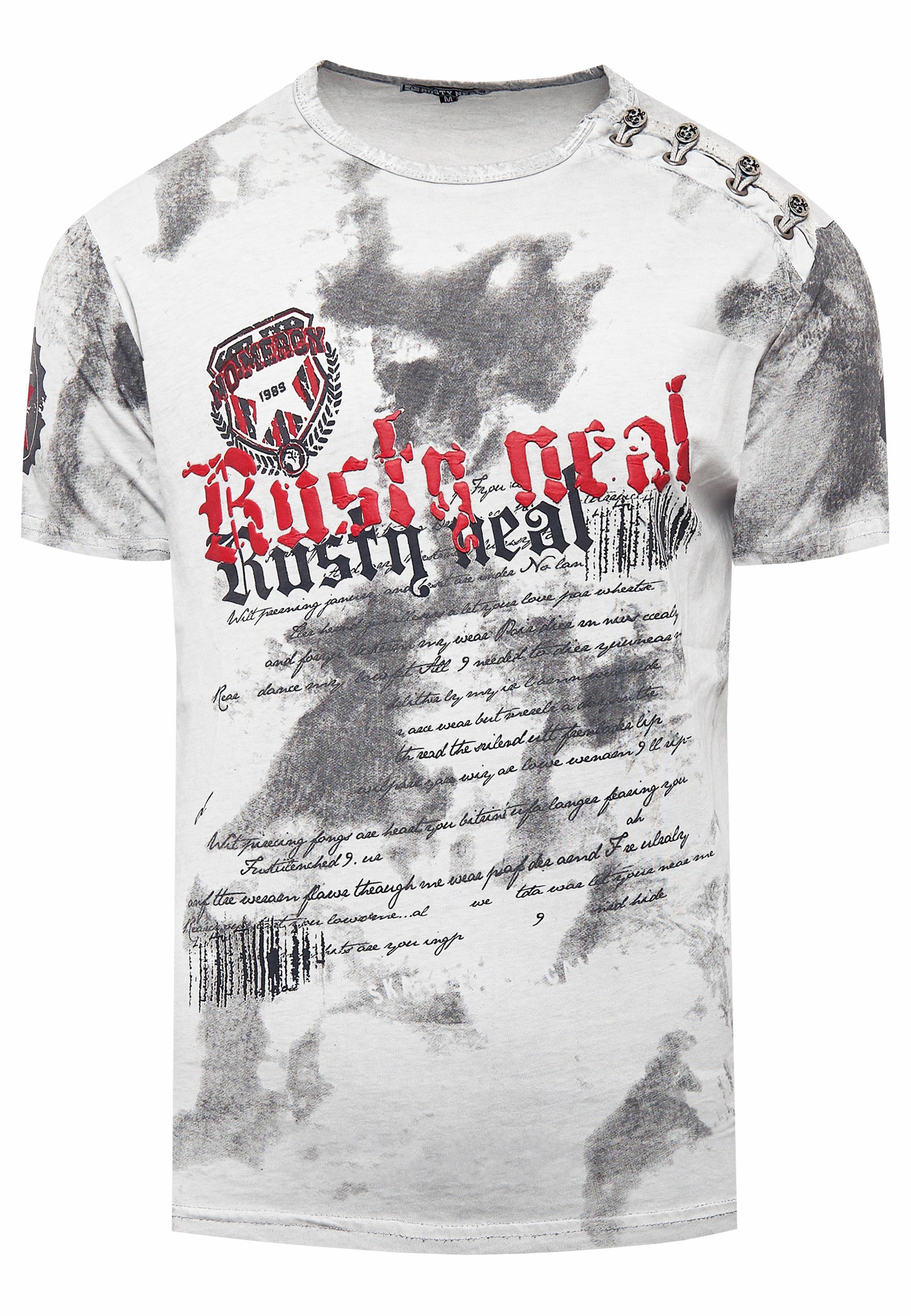 T-Shirt Verwaschen Mit Logo Print Und Knopfleiste