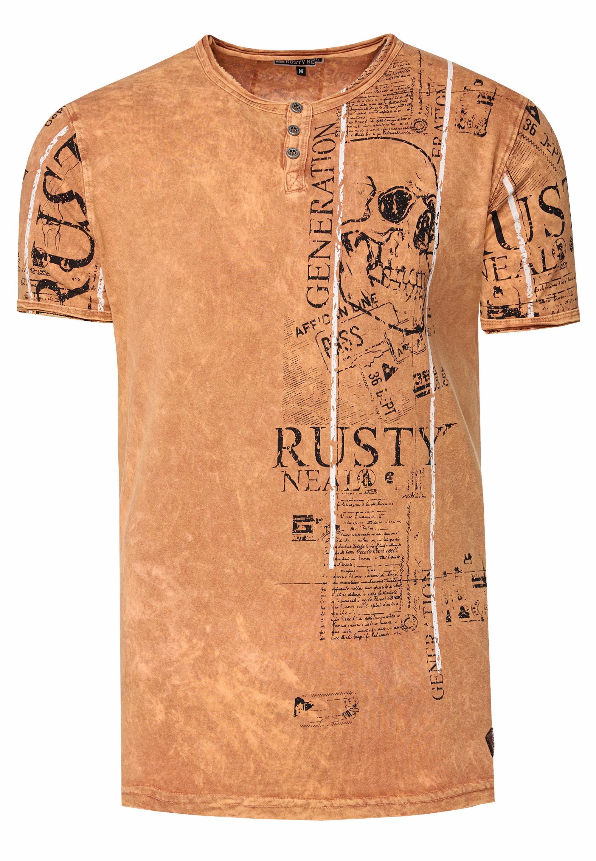Henley T-Shirt Mit Knopfleiste Und Seitlichen Front Prints
