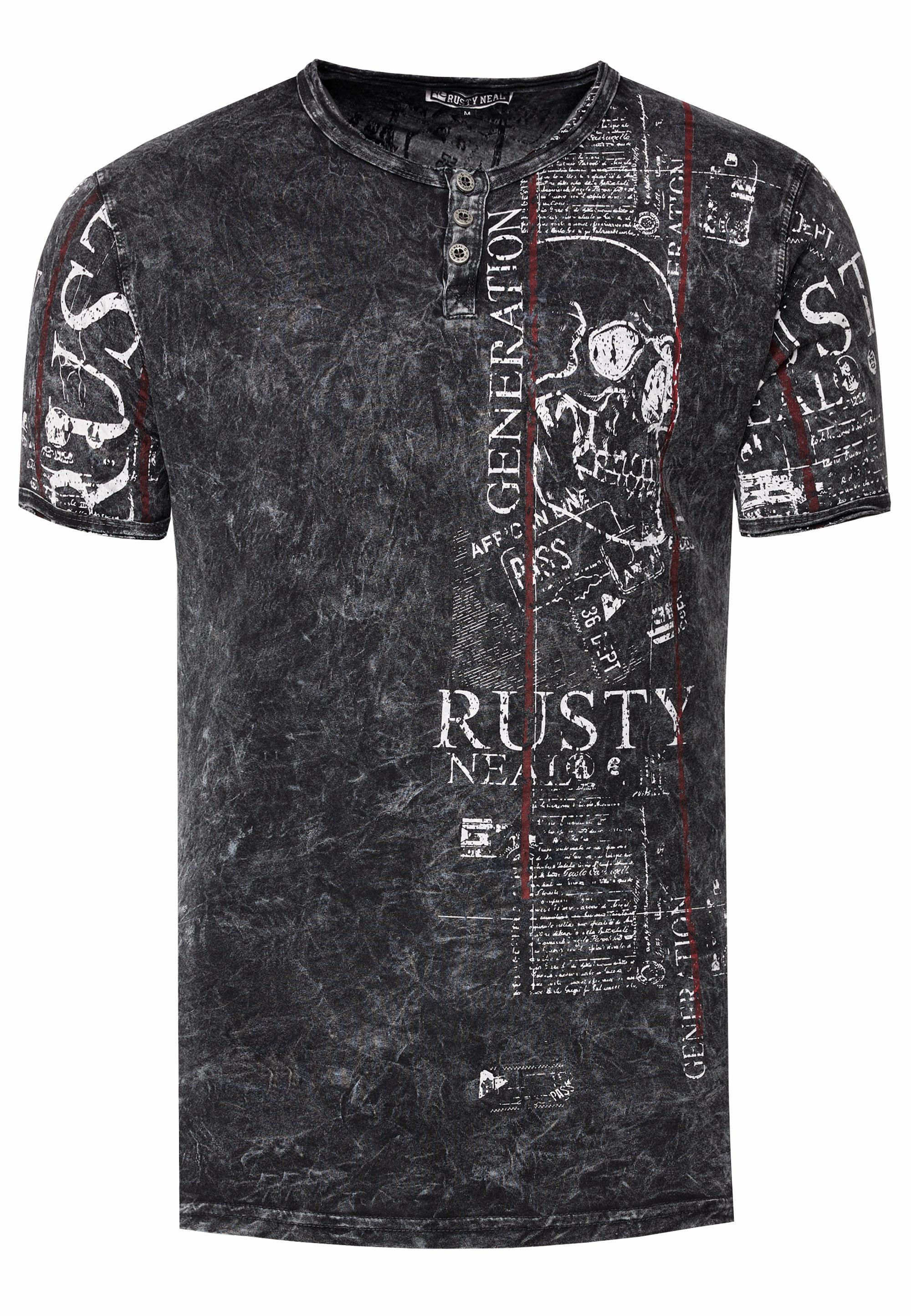 Henley T-Shirt Mit Knopfleiste Und Seitlichen Front Prints