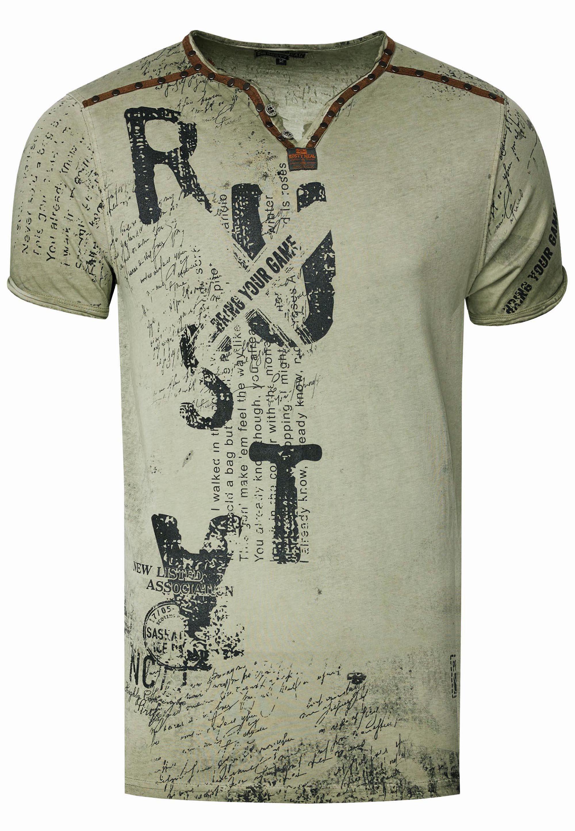 V-Neck T-Shirt Mit Wildleder-Details Und Nieten-Verlauf