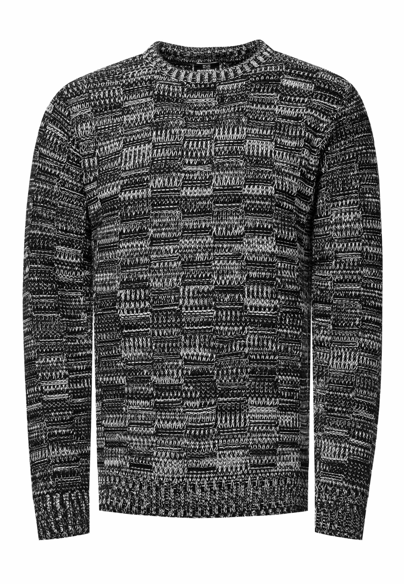 Kontrast Grobstrick Rundhals-Pullover