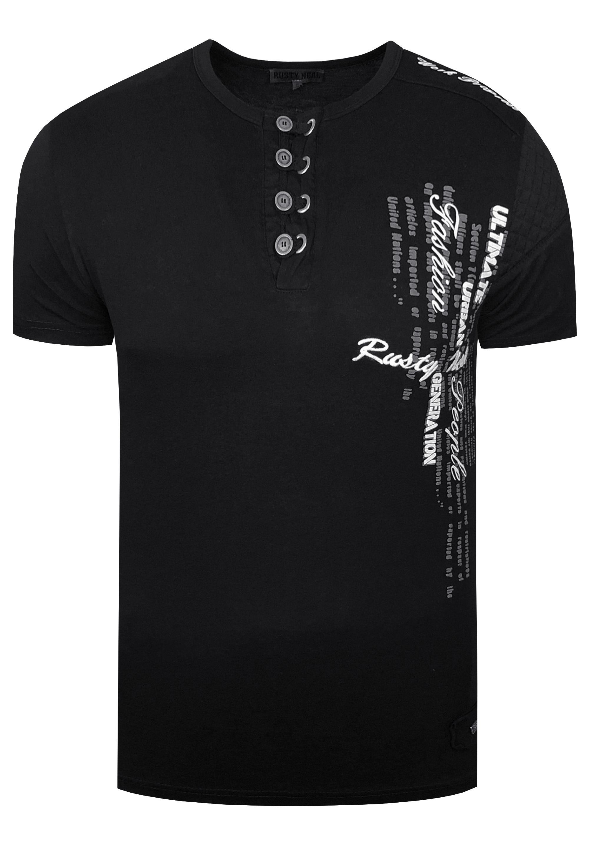 Oil-Washed T-Shirt Mit Knopfleiste