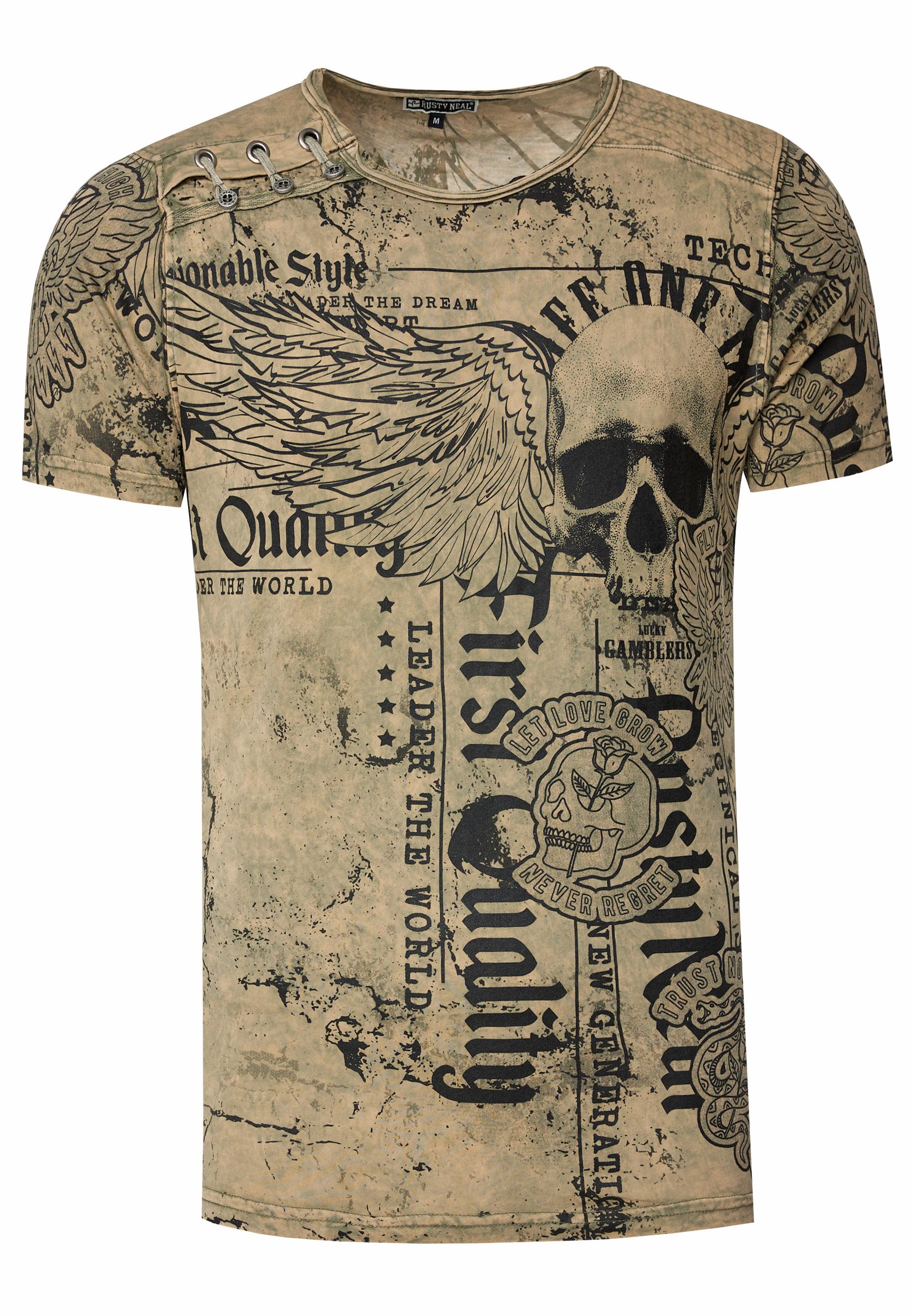 Verwaschenes T-Shirt Mit "Flying-Skull" Print