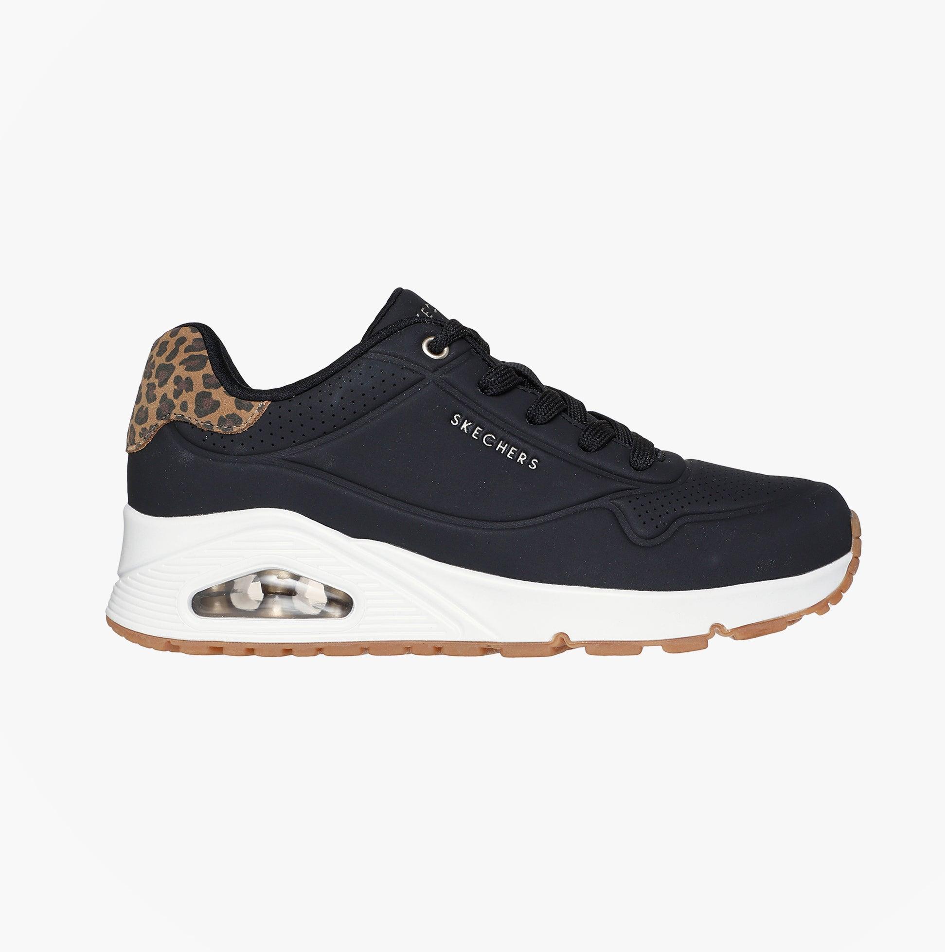 Skechers 177093/Bkld Uno-Jungle Nite Damen Sneaker Schwarz Durabuck/Leopardenmuster